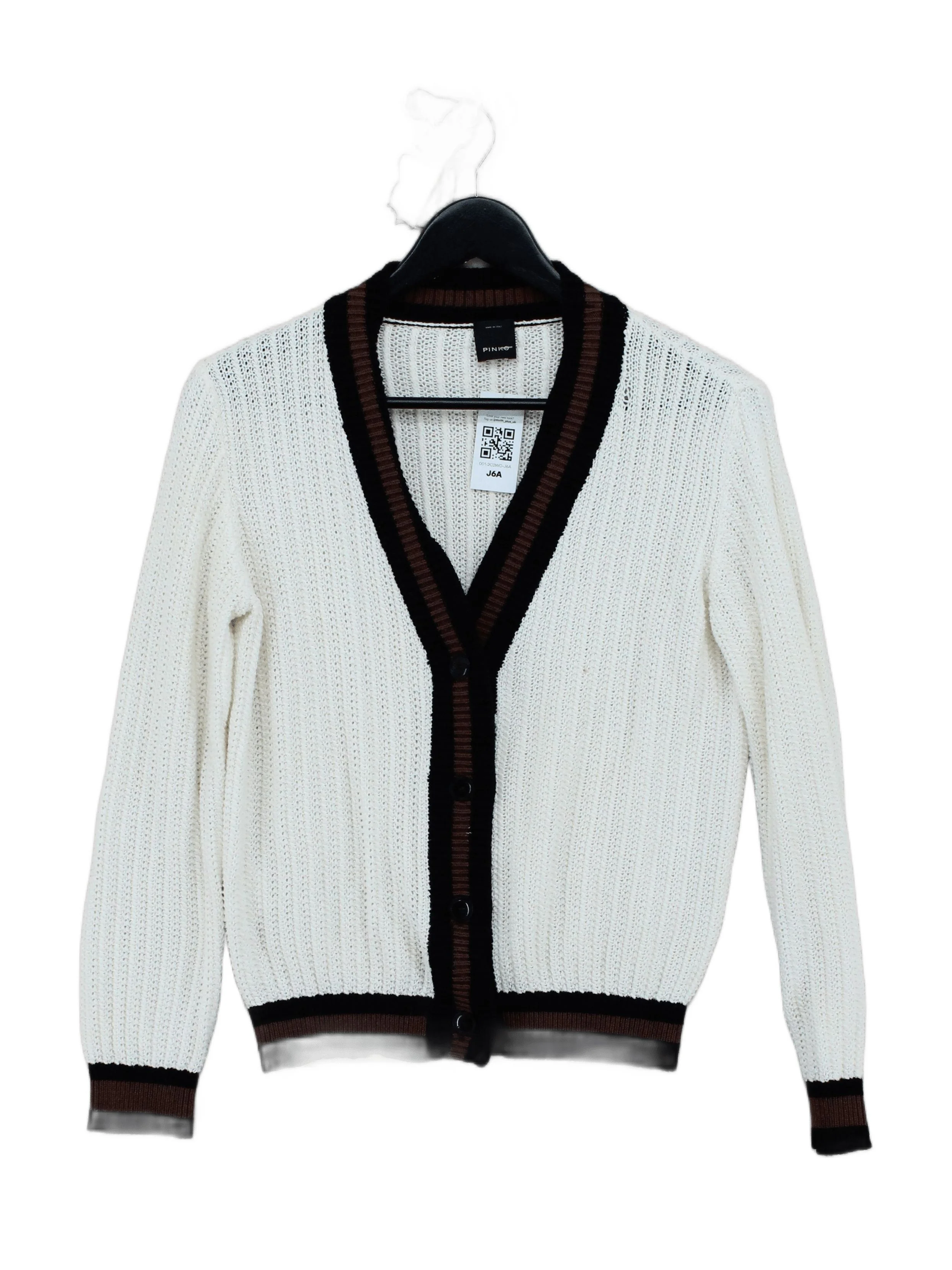Pinko Women's Cardigan XS Cream Striped 100% Cotton V-Neck Cardigan
