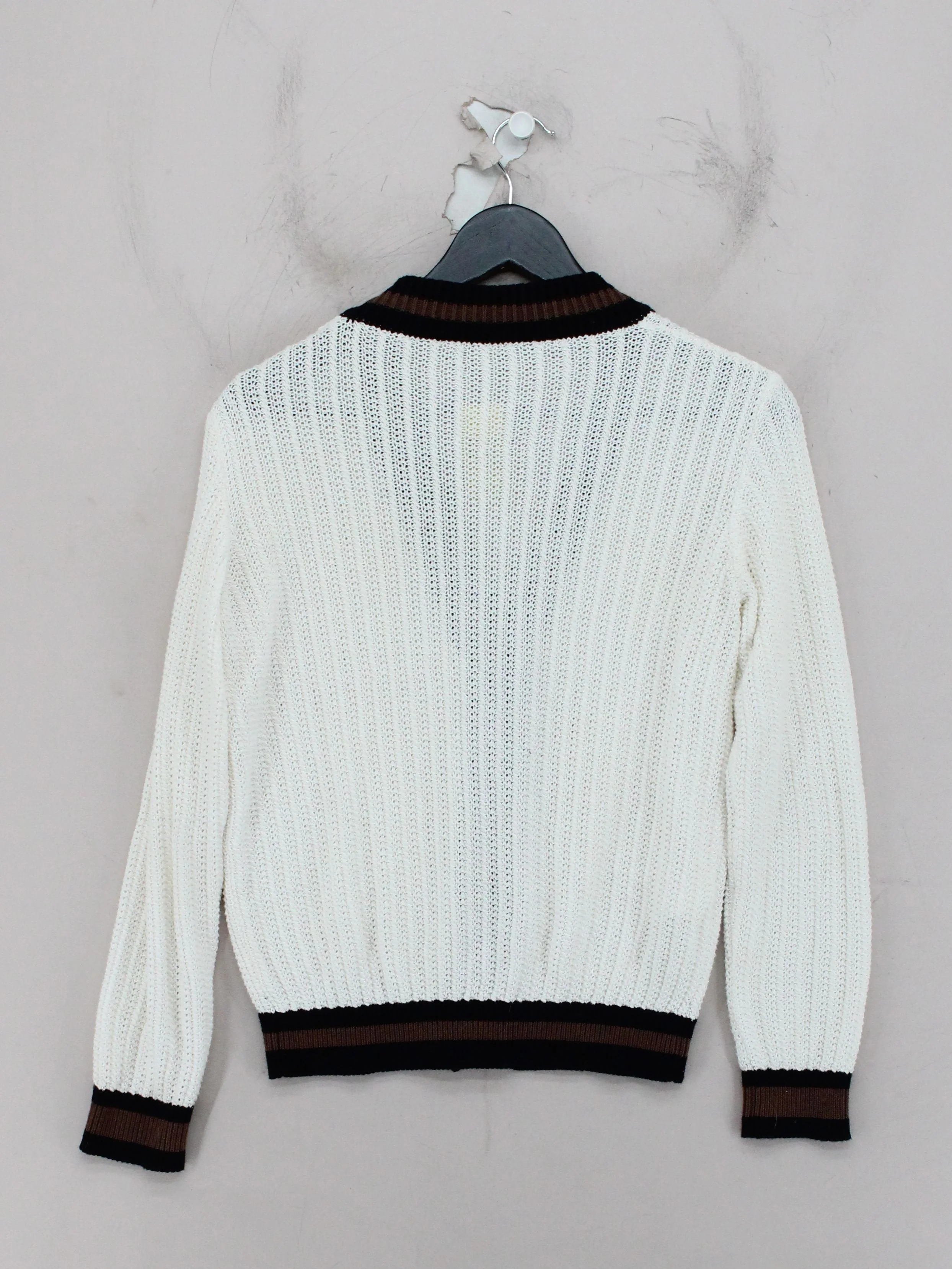 Pinko Women's Cardigan XS Cream Striped 100% Cotton V-Neck Cardigan - Image 2