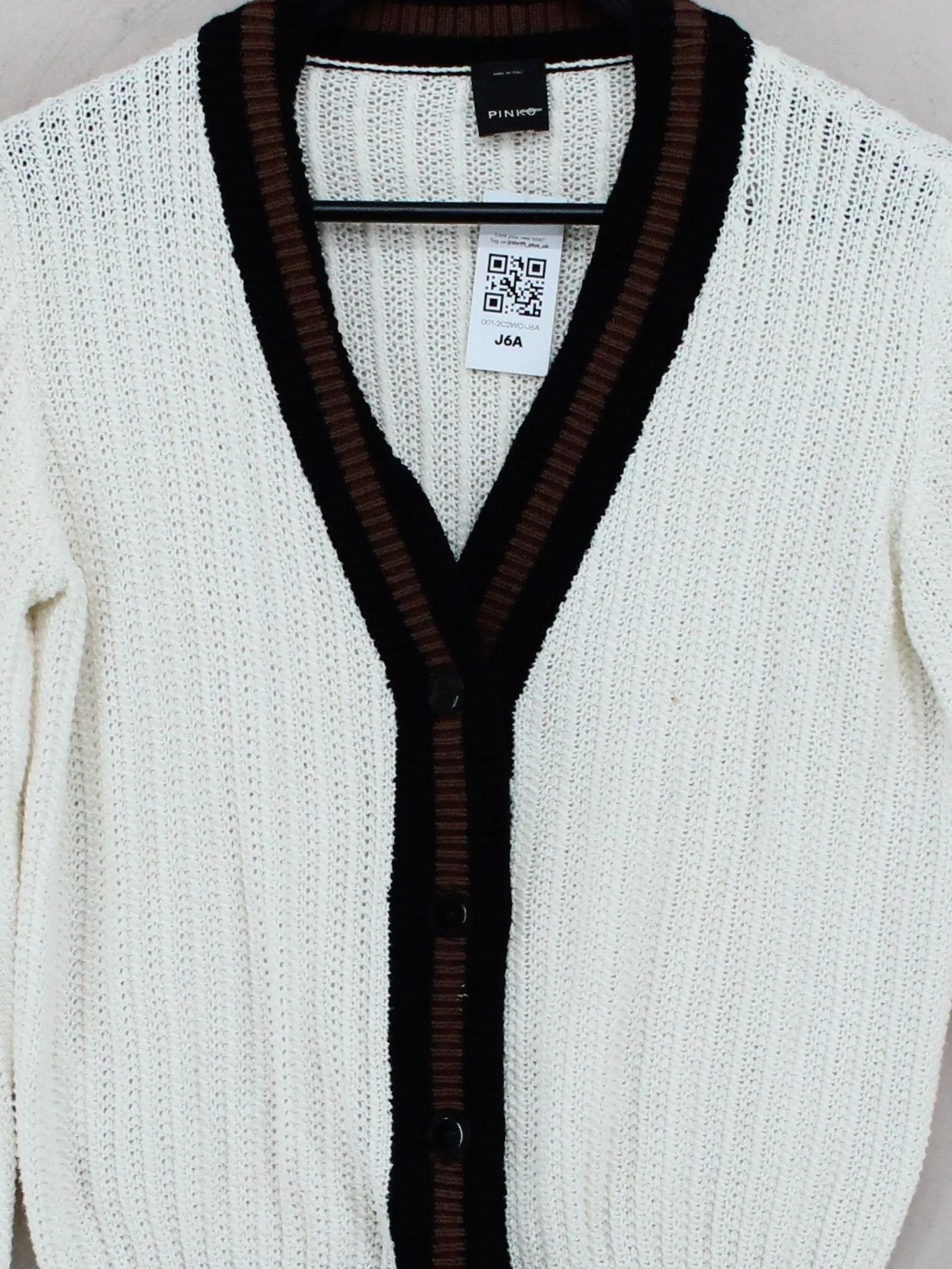Pinko Women's Cardigan XS Cream Striped 100% Cotton V-Neck Cardigan - Image 3
