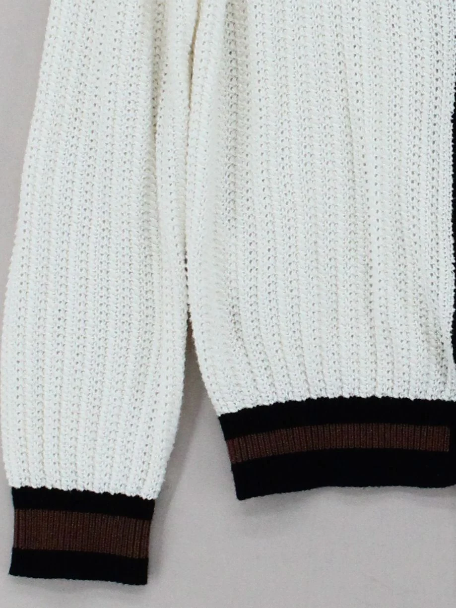Pinko Women's Cardigan XS Cream Striped 100% Cotton V-Neck Cardigan - Image 4