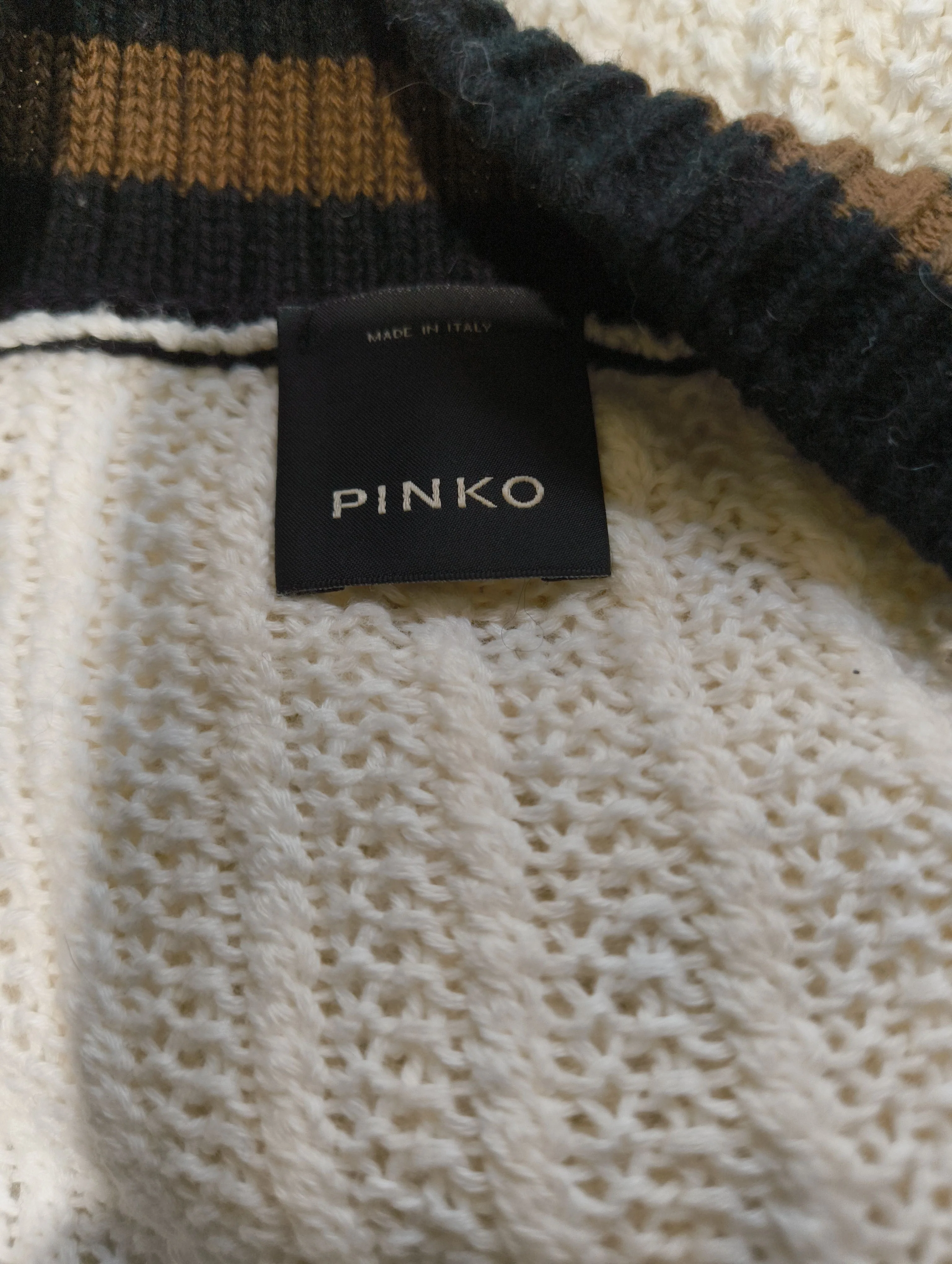 Pinko Women's Cardigan XS Cream Striped 100% Cotton V-Neck Cardigan - Image 6