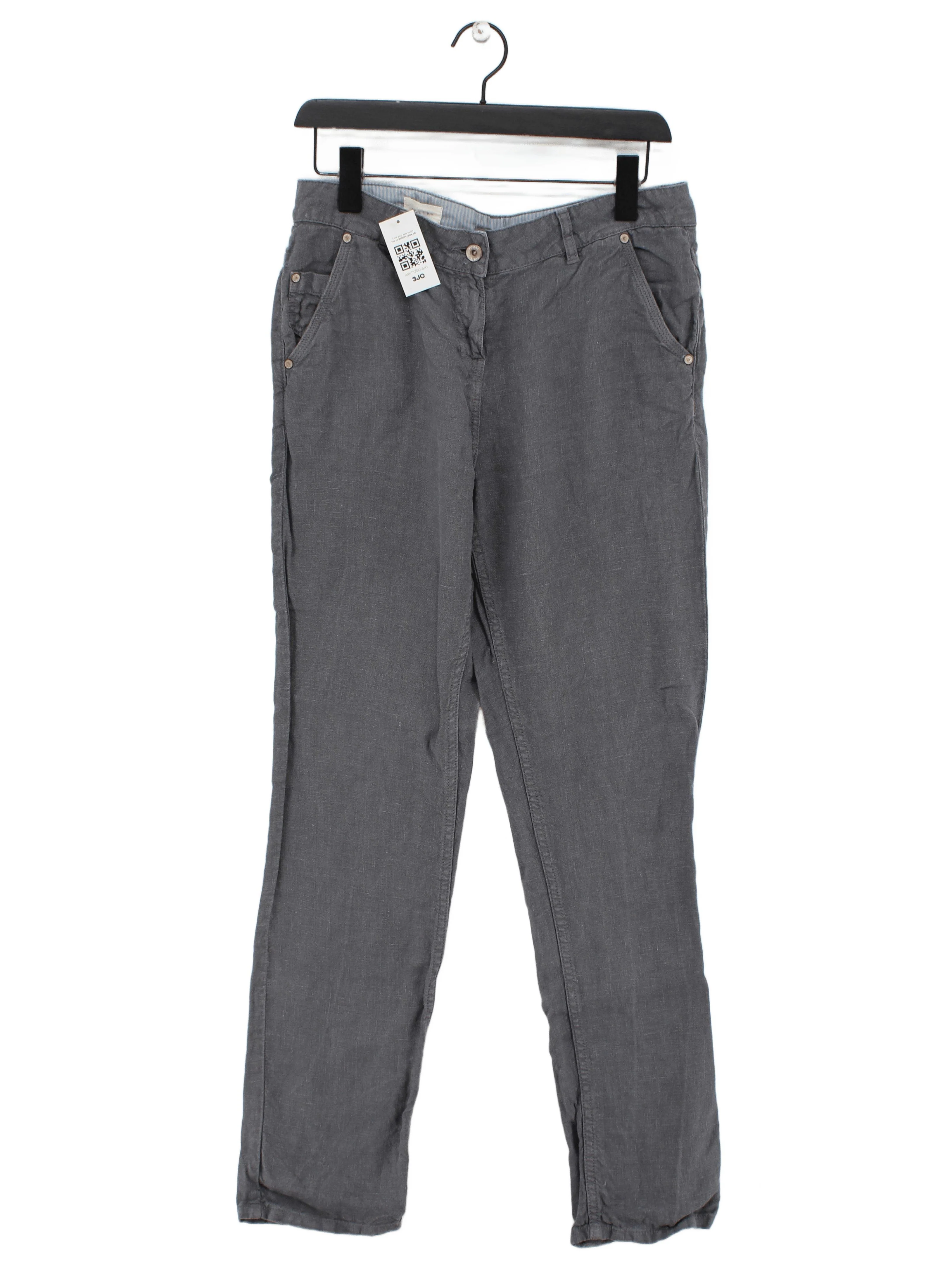 Poetry Women's Trousers UK 12 Grey 100% Linen Straight Chino