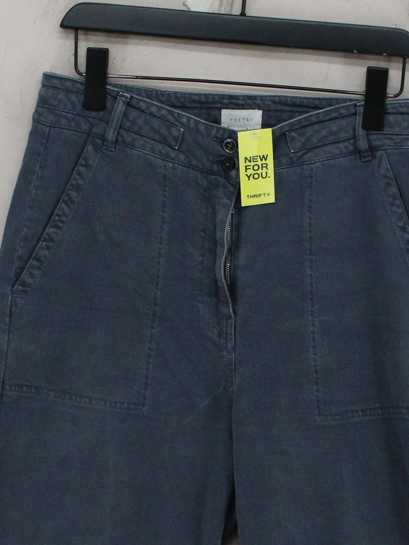 Poetry Women's Trousers UK 14 Blue Cotton with Elastane, Cotton Wide-Leg Chino - Image 3