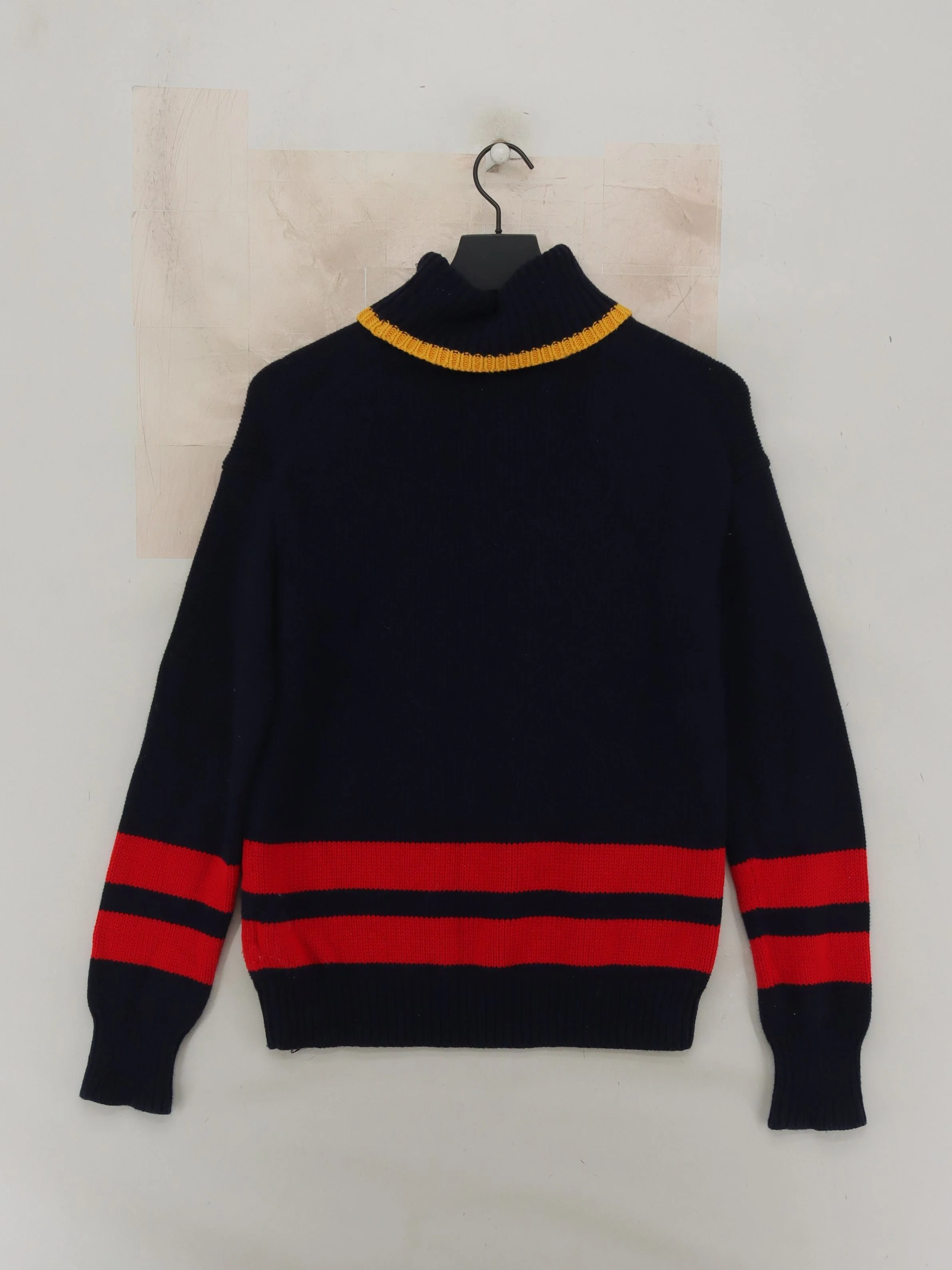 Polo Ralph Lauren Men's Jumper M Blue Striped 100% Cotton Roll Neck Pullover - Image 2