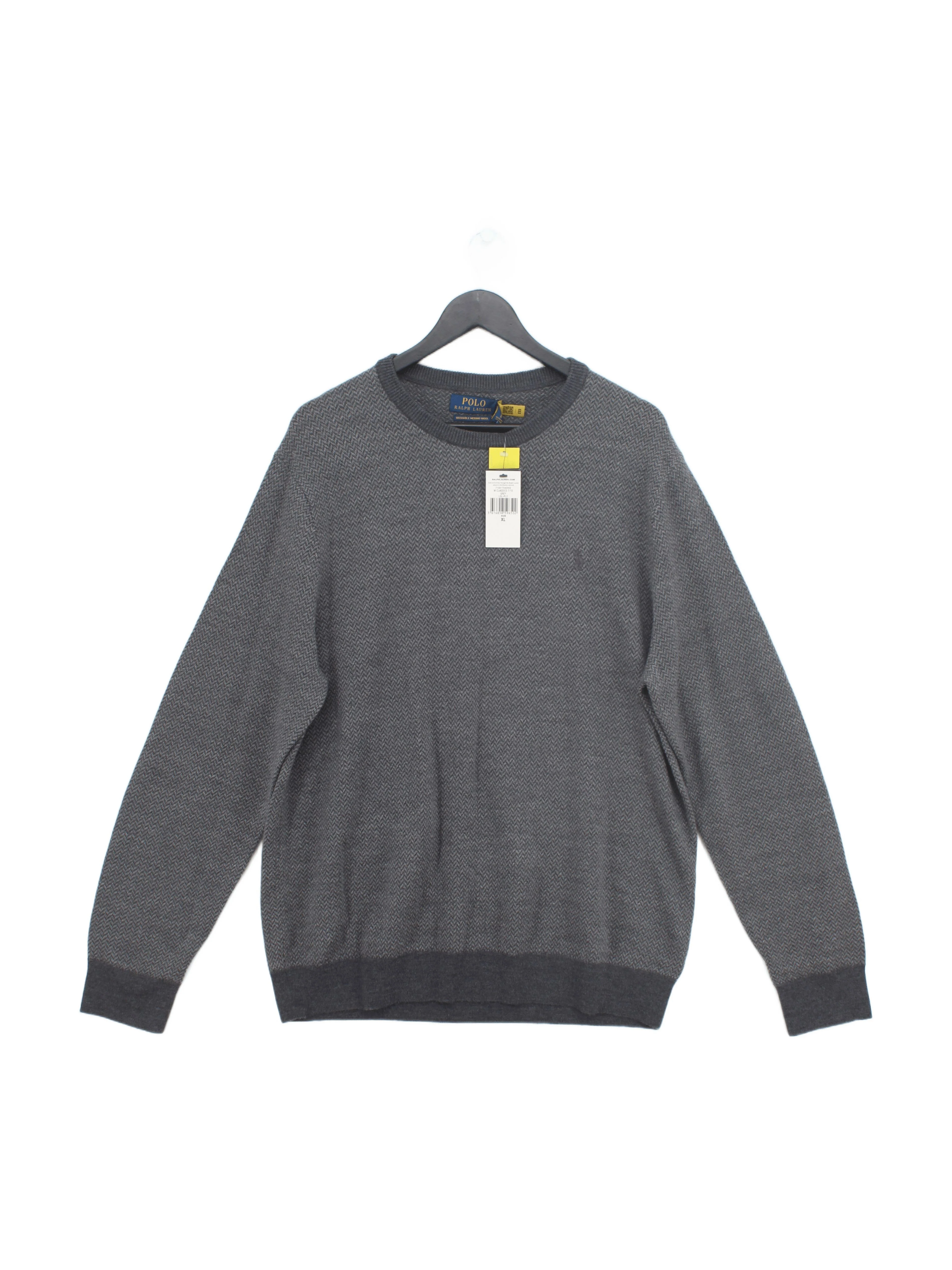 Polo Ralph Lauren Men's Jumper XL Grey 100% Wool Round Neck Pullover