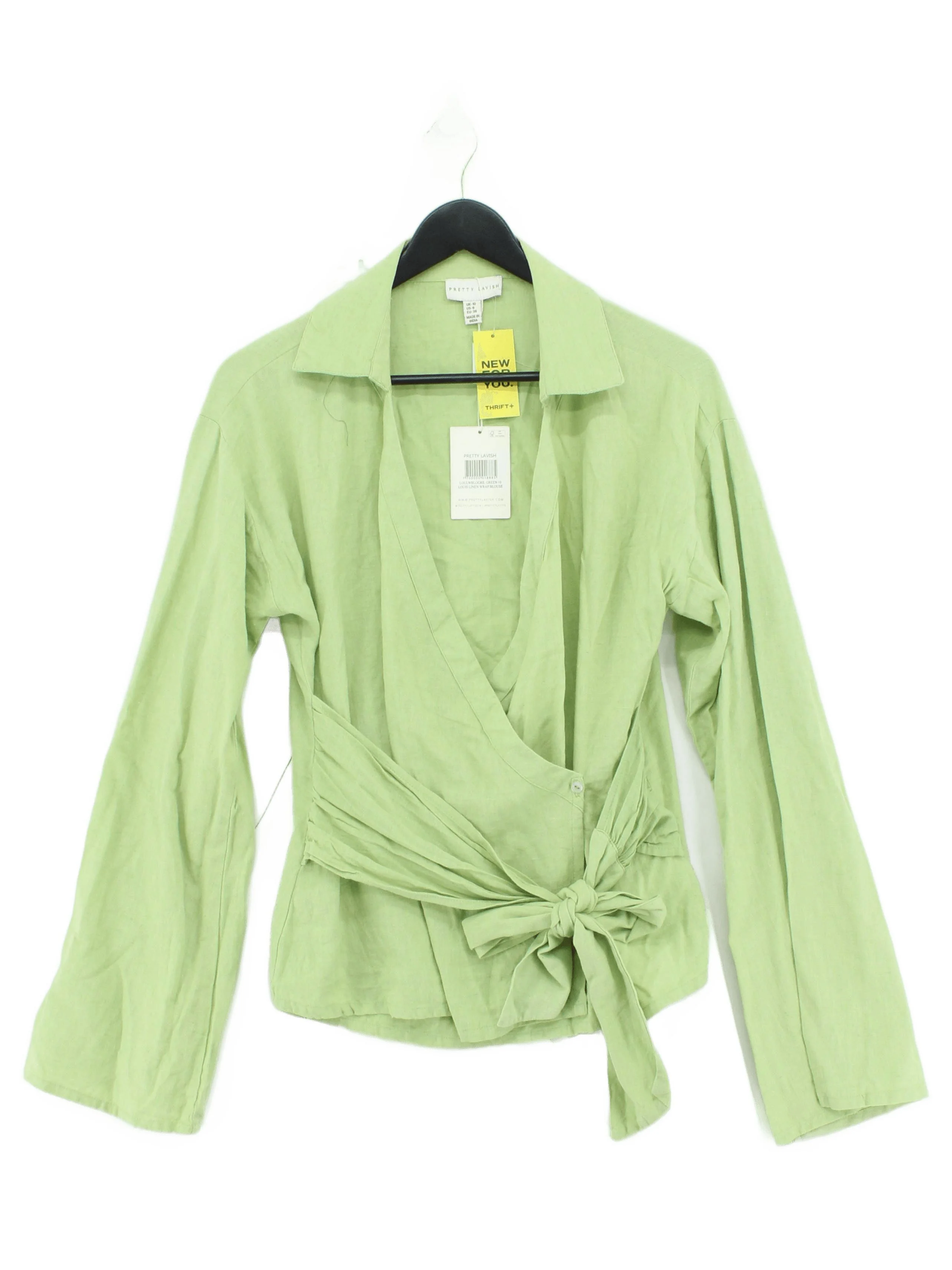 Pretty Lavish Women's Top UK 10 Green Cotton with Linen Basic