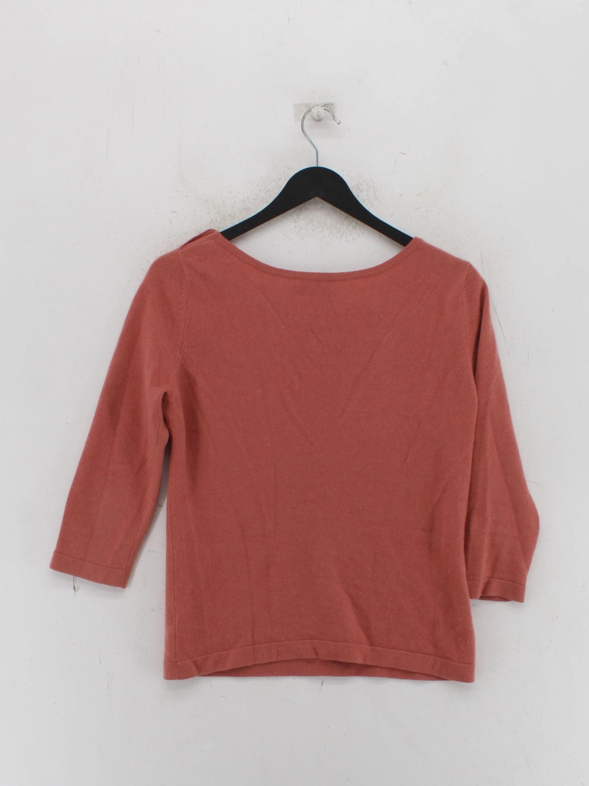 Pure Collection Women's Top UK 10 Red 100% Cashmere 3/4 Sleeve Round Neck Basic - Image 2