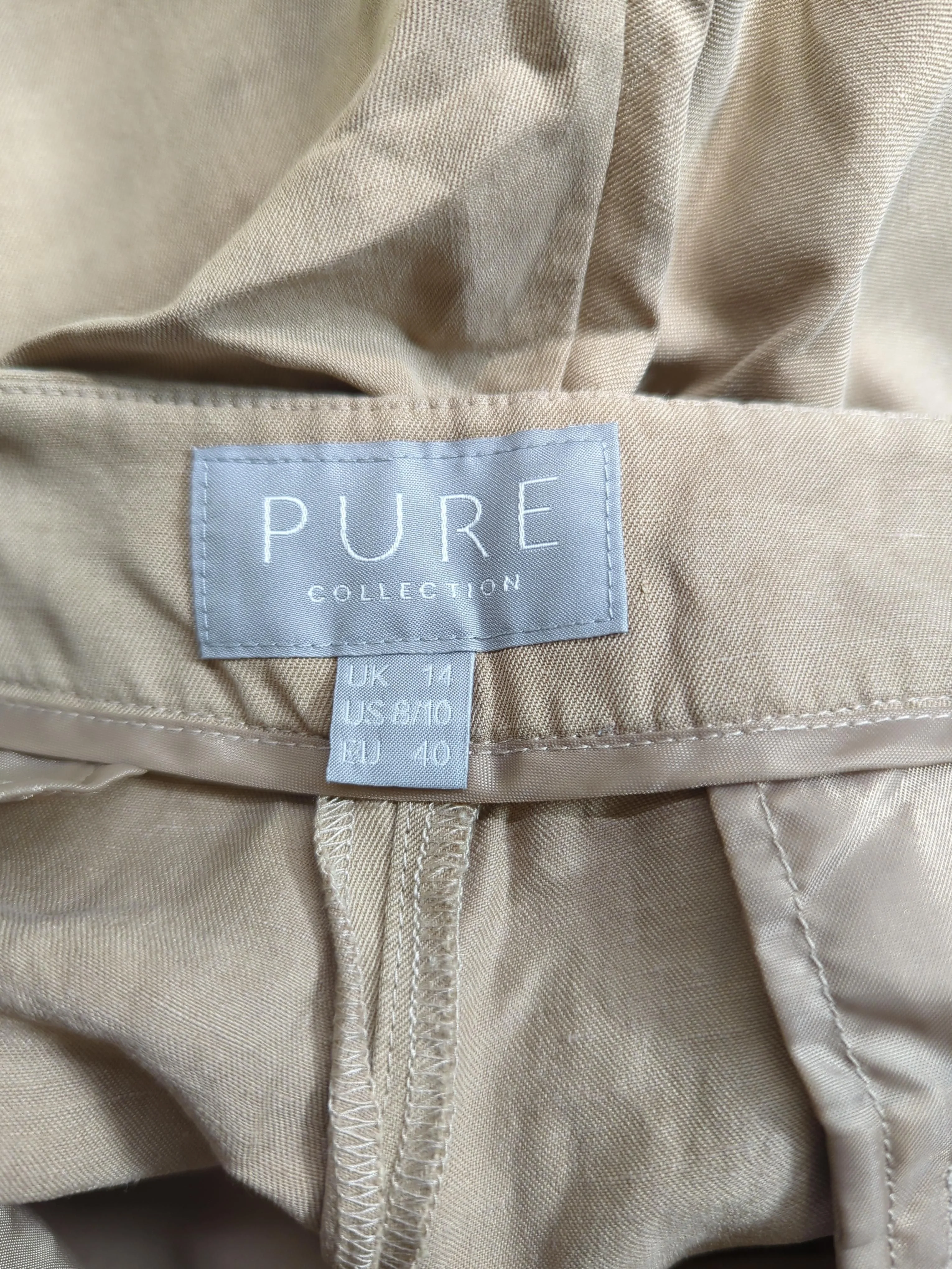 Pure Collection Women's Trousers UK 14 Tan Silk with Linen Tapered Cropped - Image 5