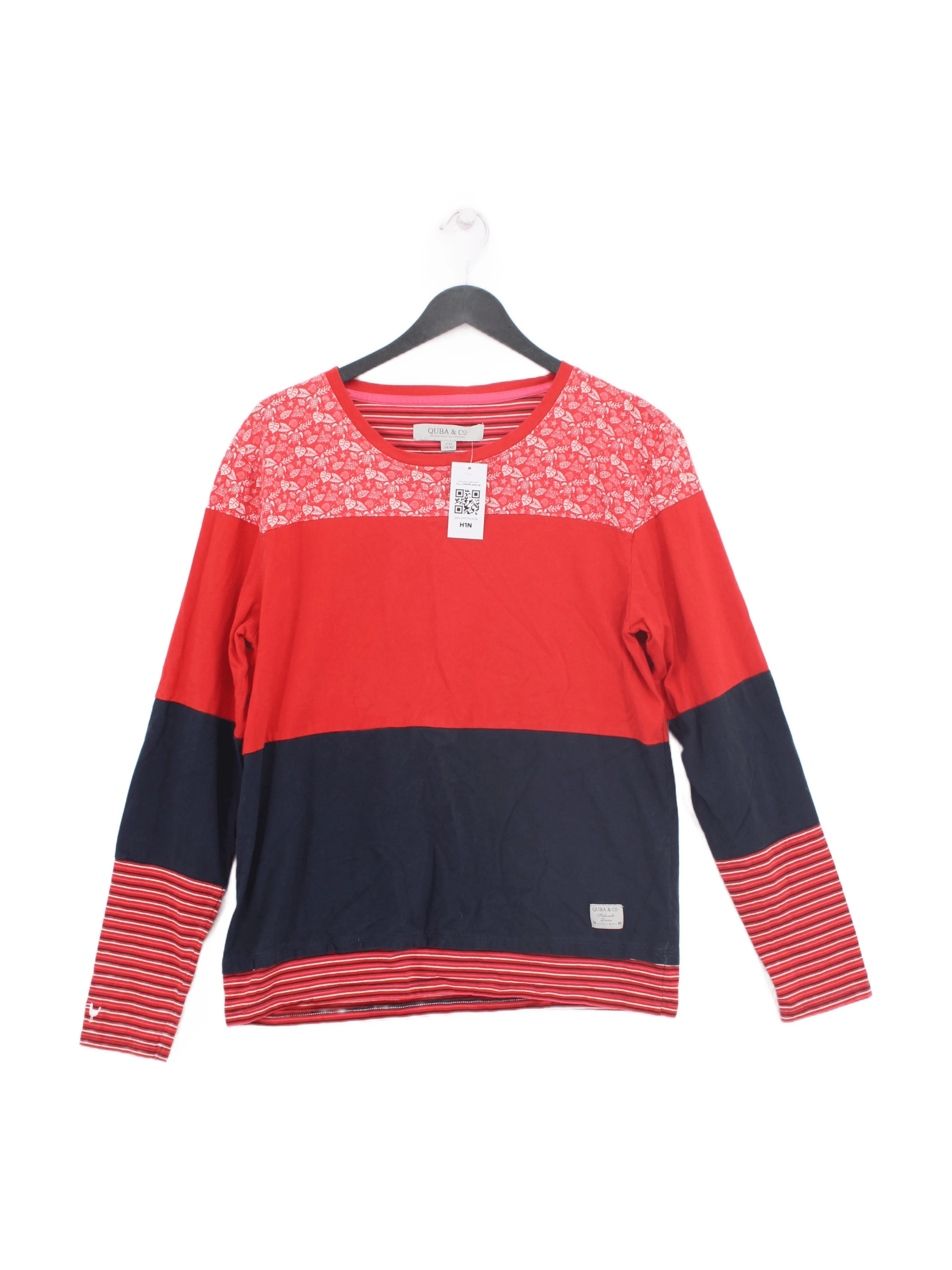 Quba & Co. Women's Top UK 14 Red 100% Cotton Long Sleeve Round Neck Jersey