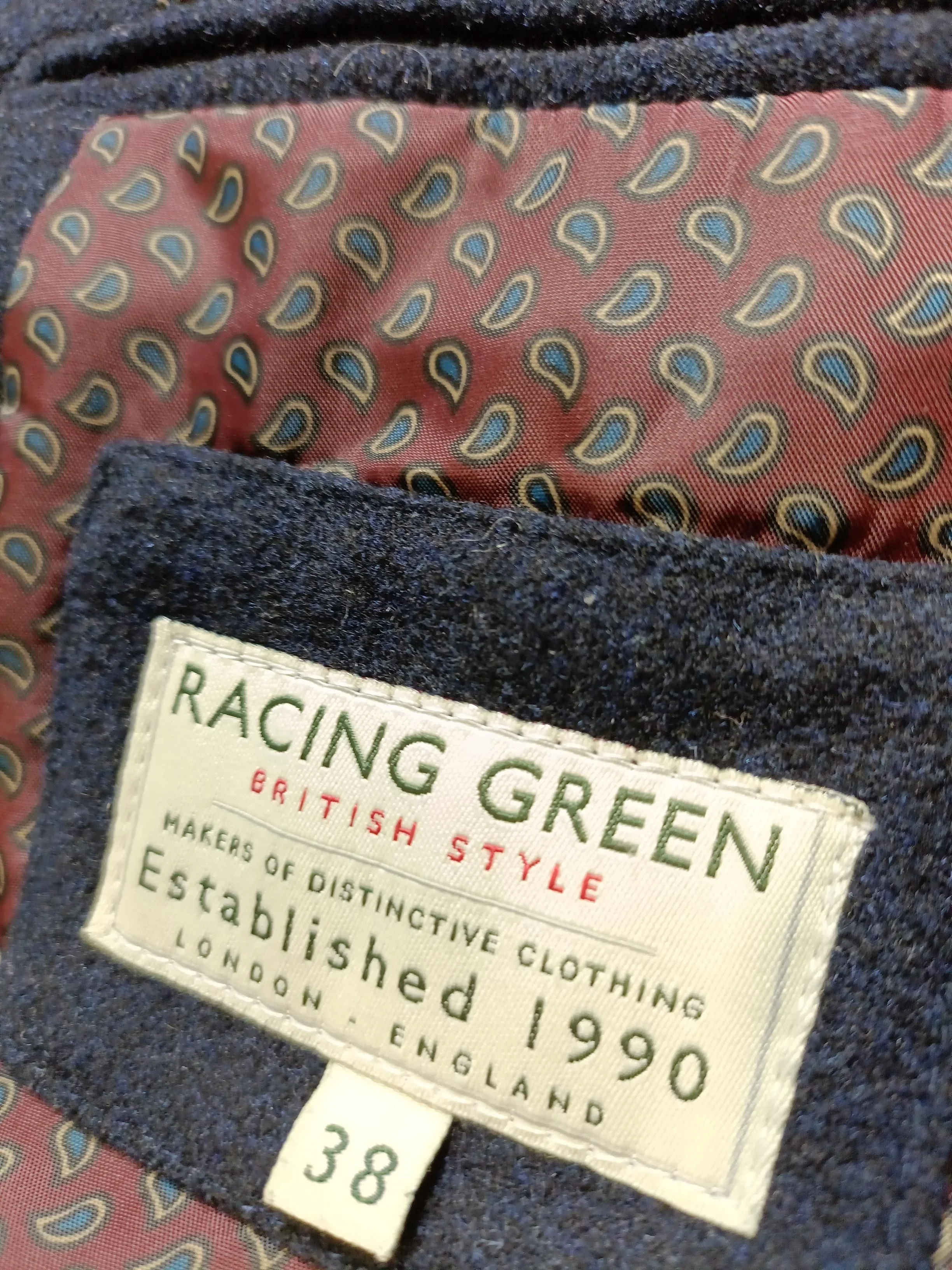 Racing Green Men's Blazer Chest: 38 in Blue Wool with Polyester Overcoat - Image 6