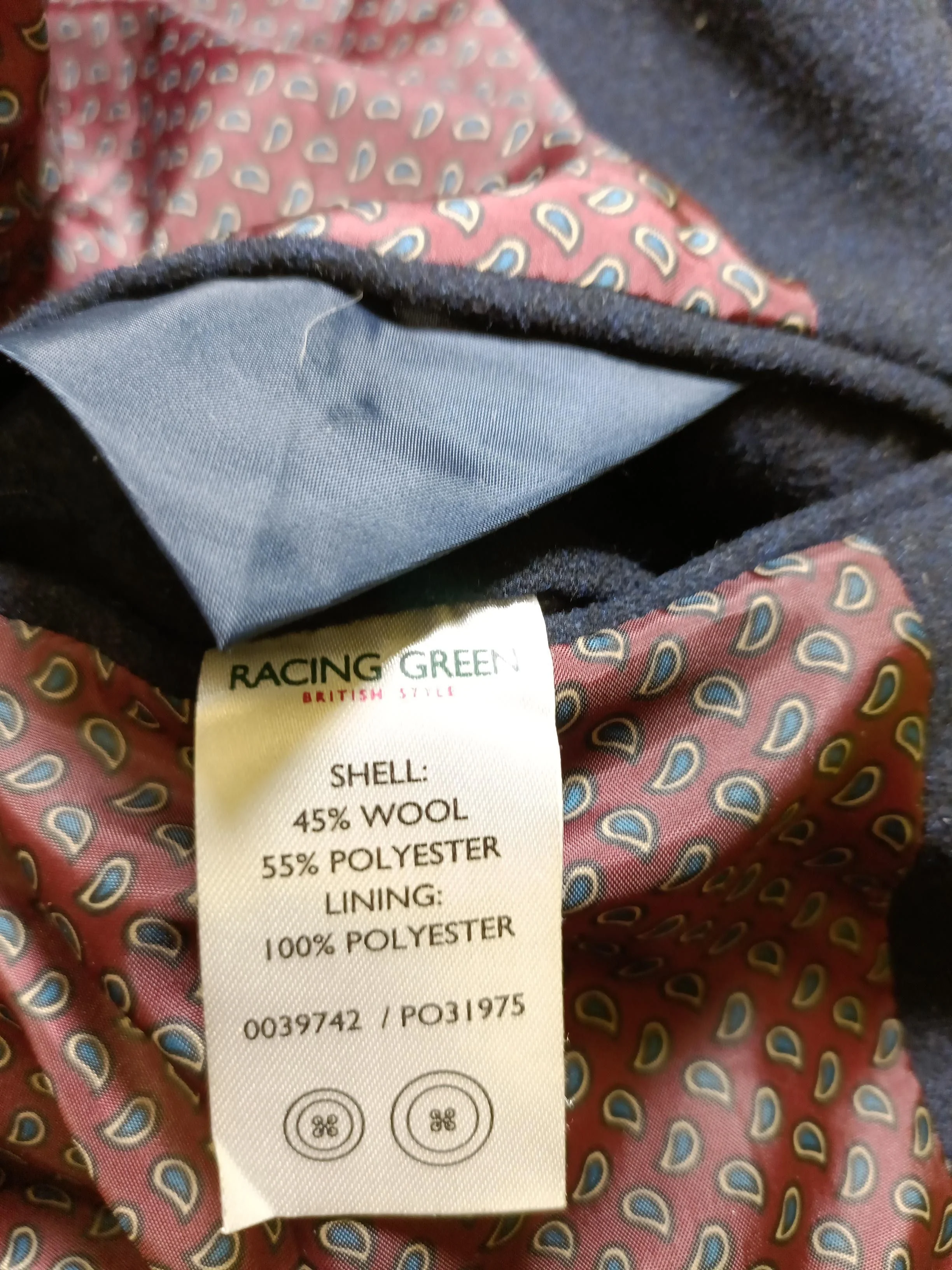 Racing Green Men's Blazer Chest: 38 in Blue Wool with Polyester Overcoat - Image 7