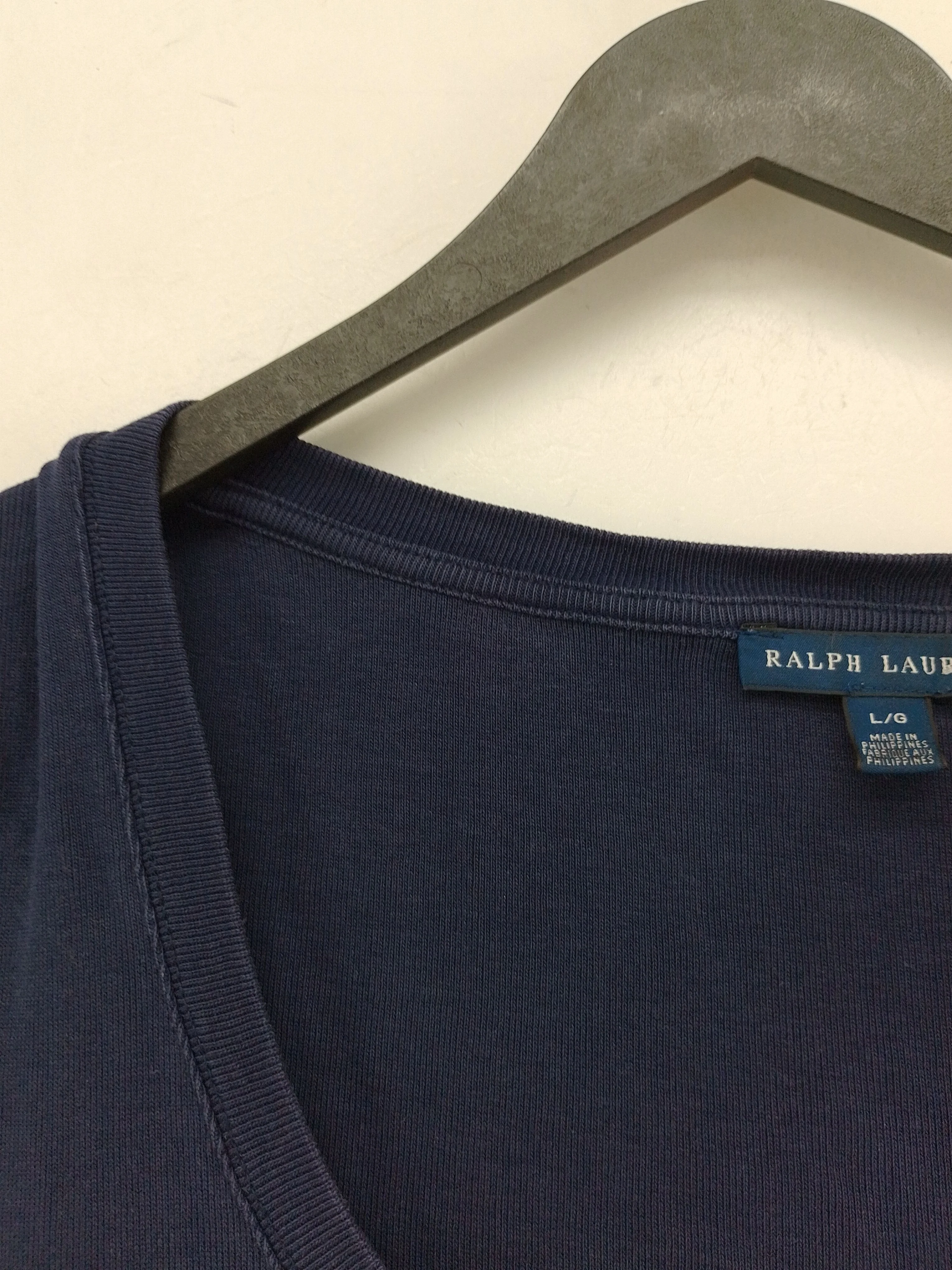Ralph Lauren Women's T-Shirt L Blue 100% Cotton Short Sleeve V-Neck Basic - Image 6