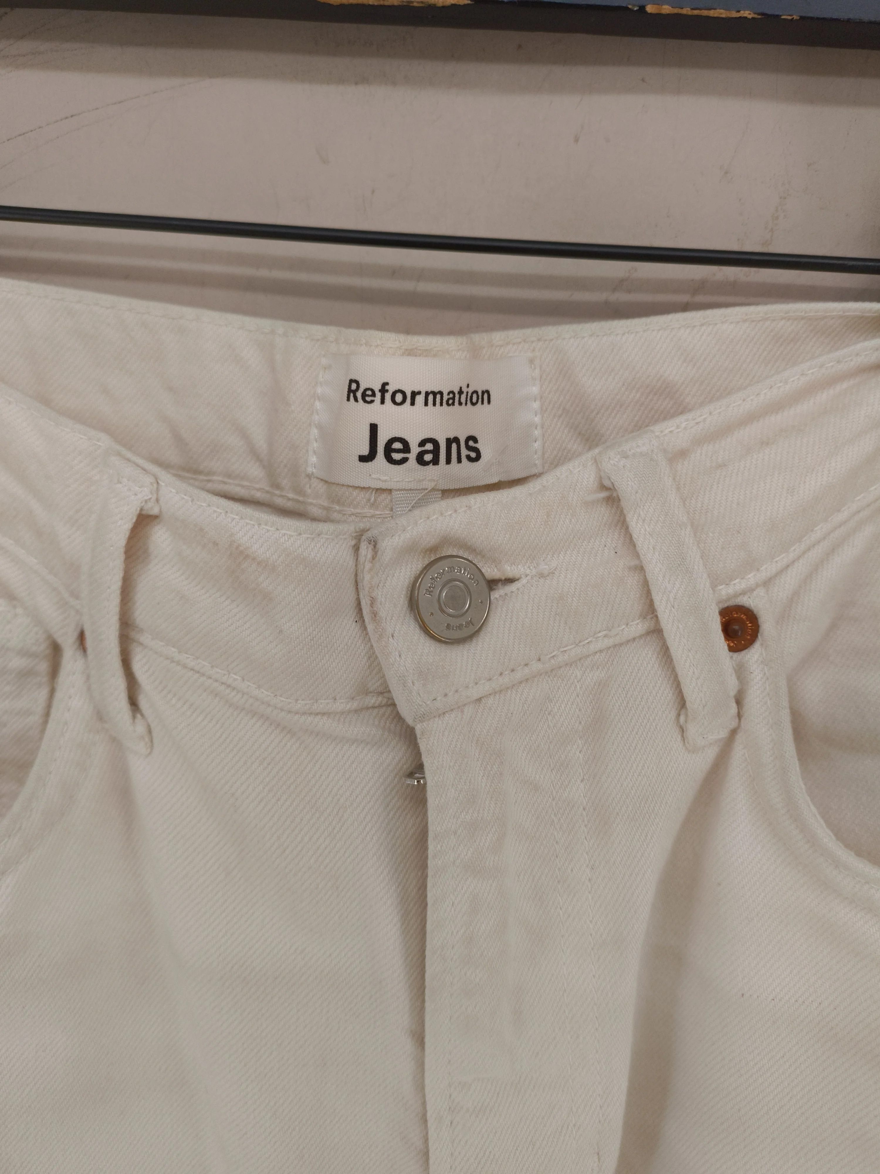Reformation Women's Jeans W 24 in Cream 100% Cotton Straight - Image 5