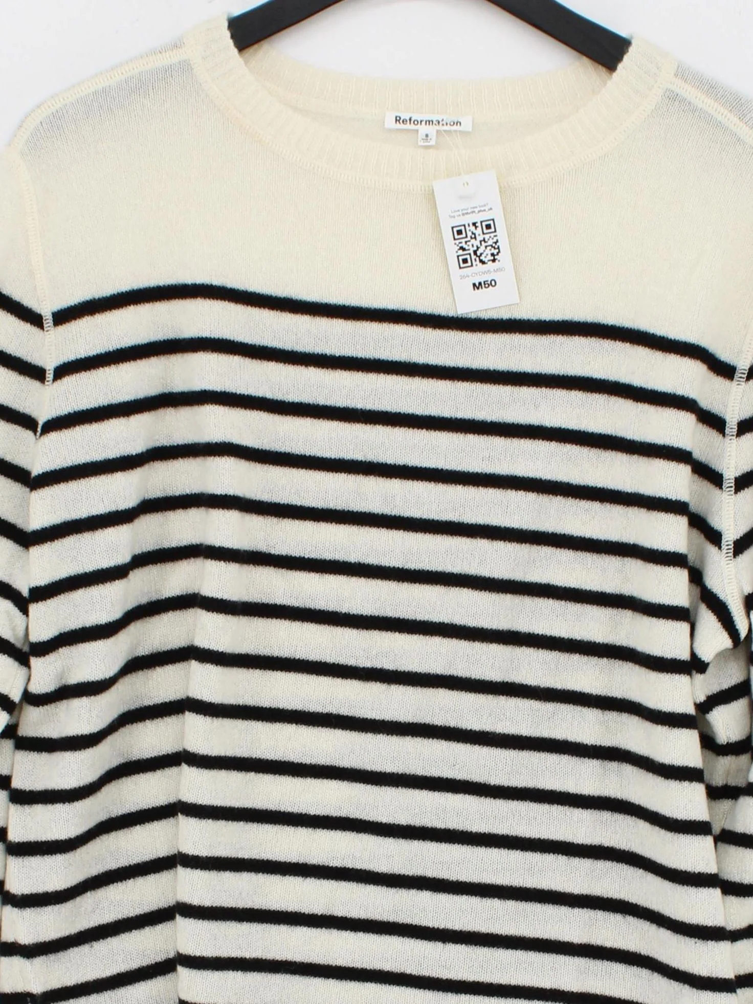 Reformation Women's Jumper S Cream Striped 100% Cashmere Crew Neck Pullover - Image 3