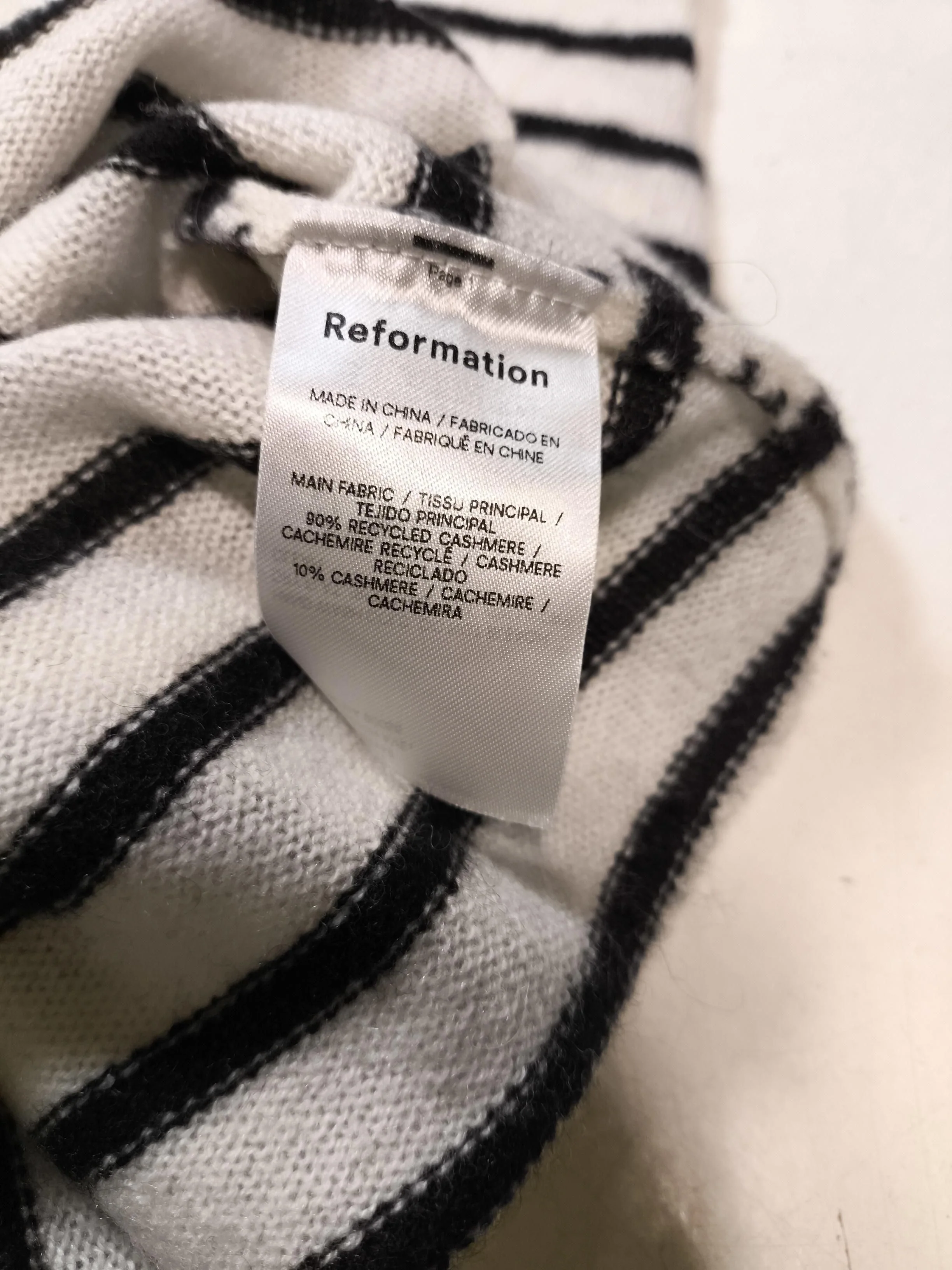 Reformation Women's Jumper S Cream Striped 100% Cashmere Crew Neck Pullover - Image 7