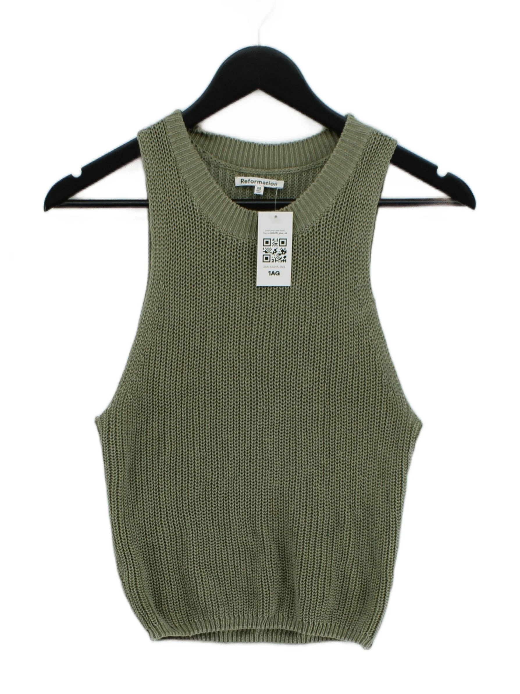 Reformation Women's T-Shirt XS Green Lyocell Modal with Linen Basic