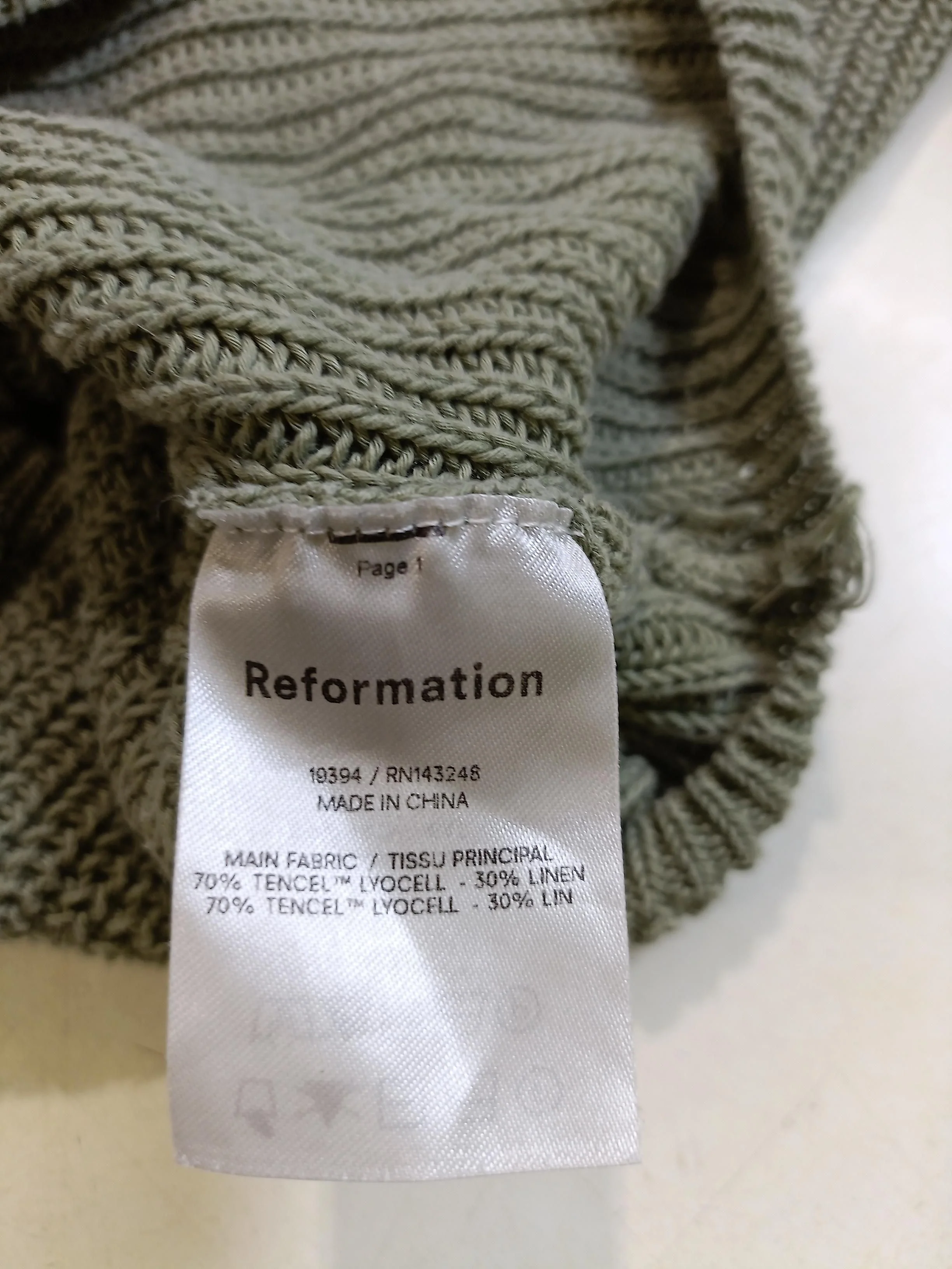 Reformation Women's T-Shirt XS Green Lyocell Modal with Linen Basic - Image 6