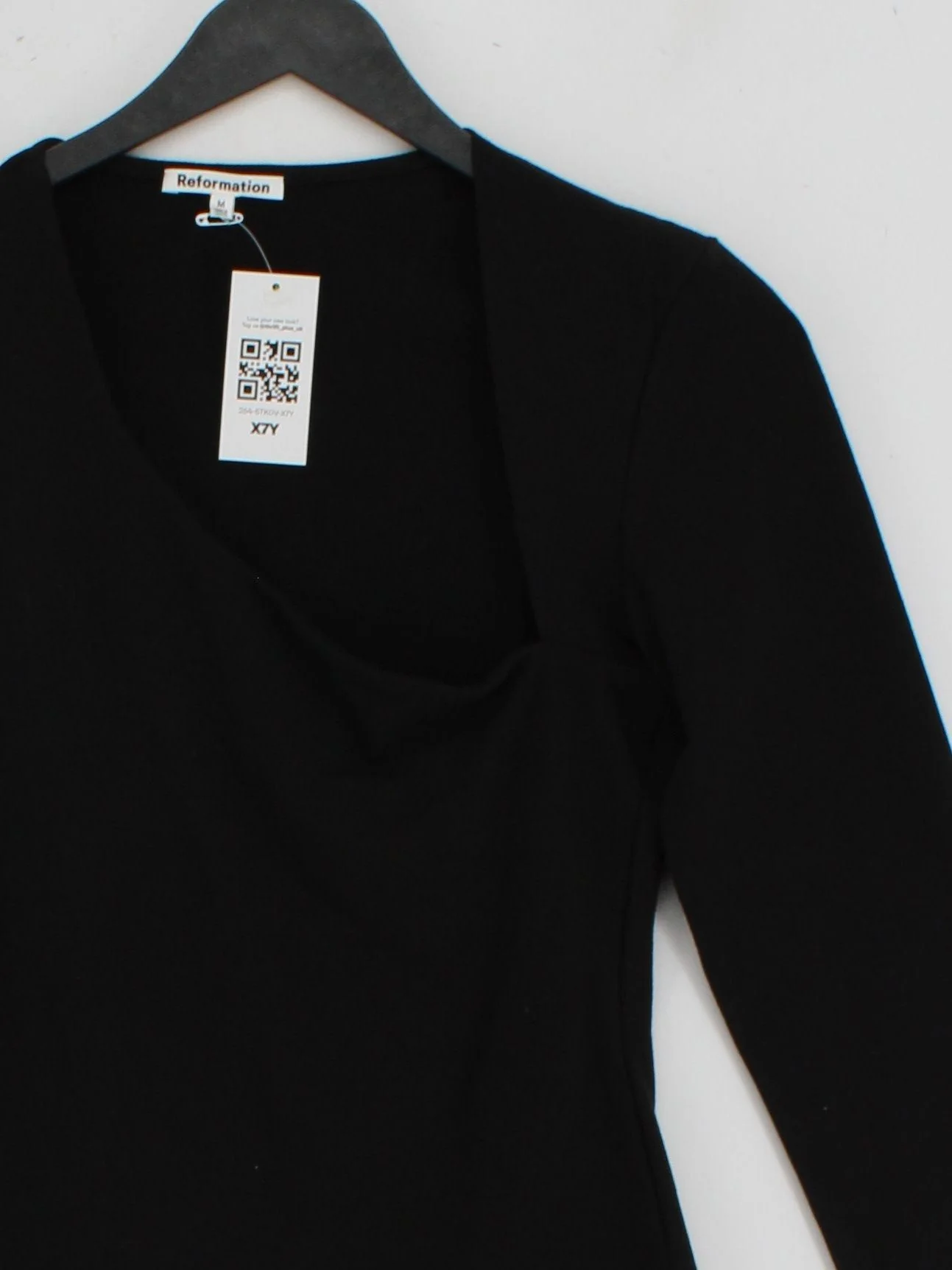 Reformation Women's Top M Black Cotton with Spandex Long Sleeve V-Neck Basic - Image 3