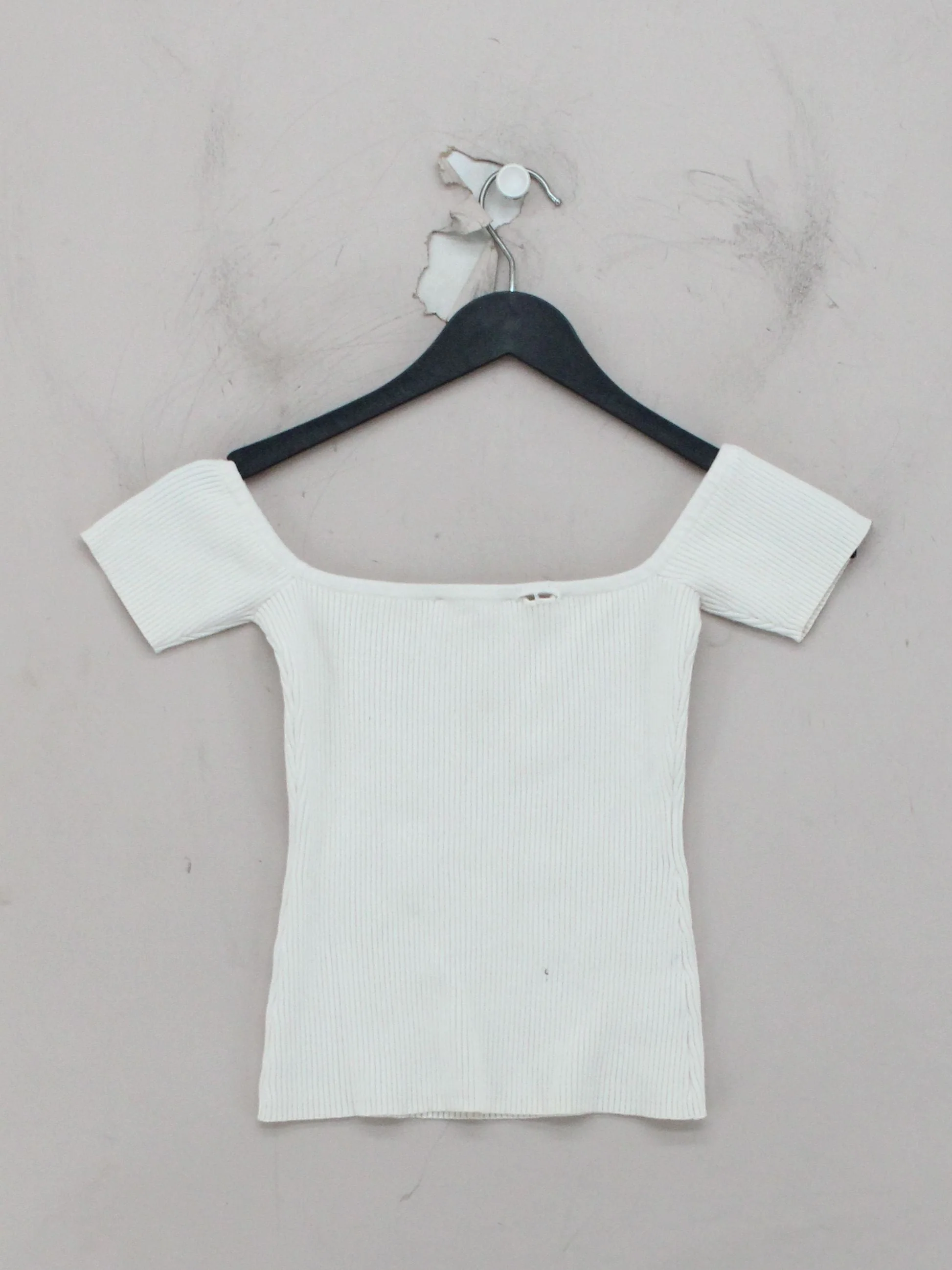 Reformation Women's Top S White 100% Other Short Sleeve Square Neck Basic - Image 2