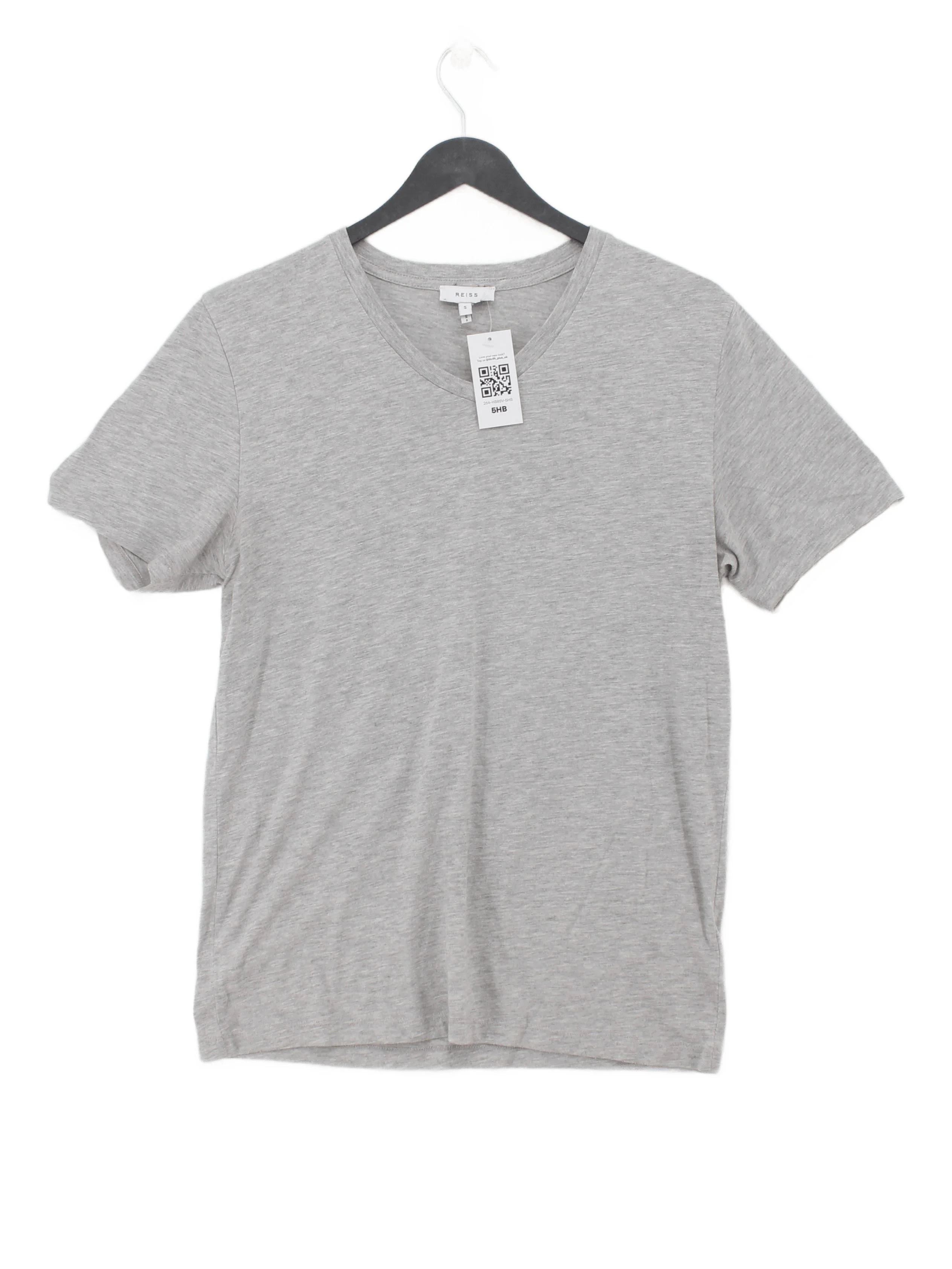Reiss Men's T-Shirt S Grey Polyester with Cotton Basic