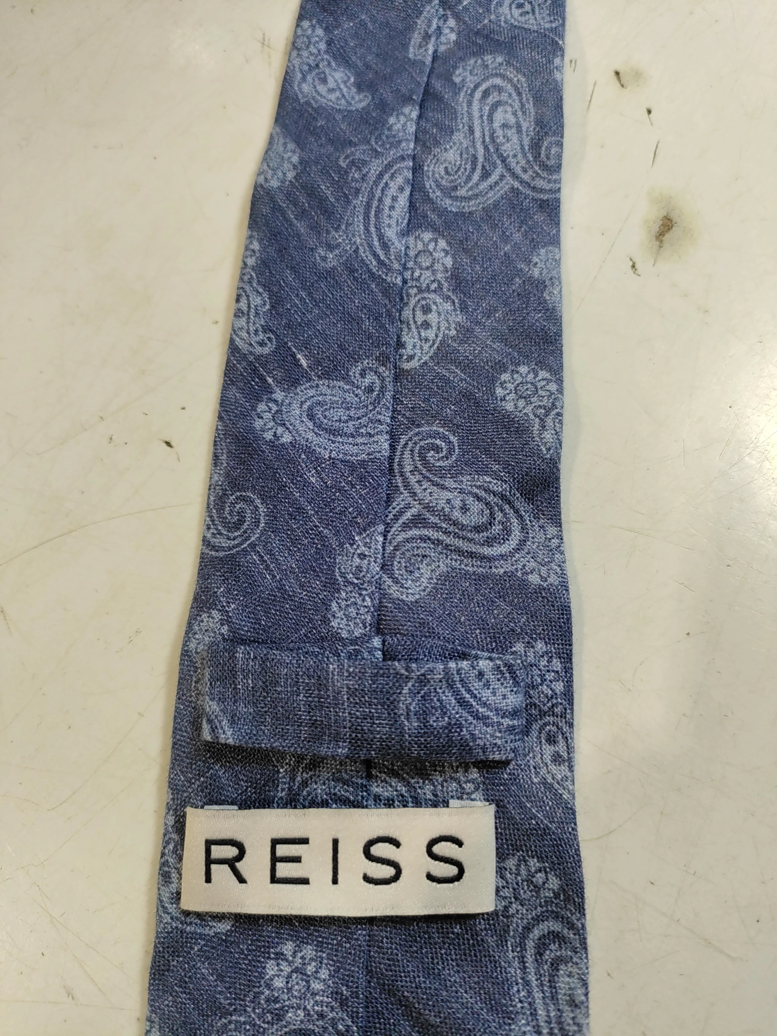Reiss Men's Tie Blue Paisley 100% Linen - Image 5