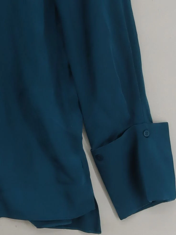 Reiss Women's Blouse S Blue 100% Silk Long Sleeve Collared Basic - Image 4