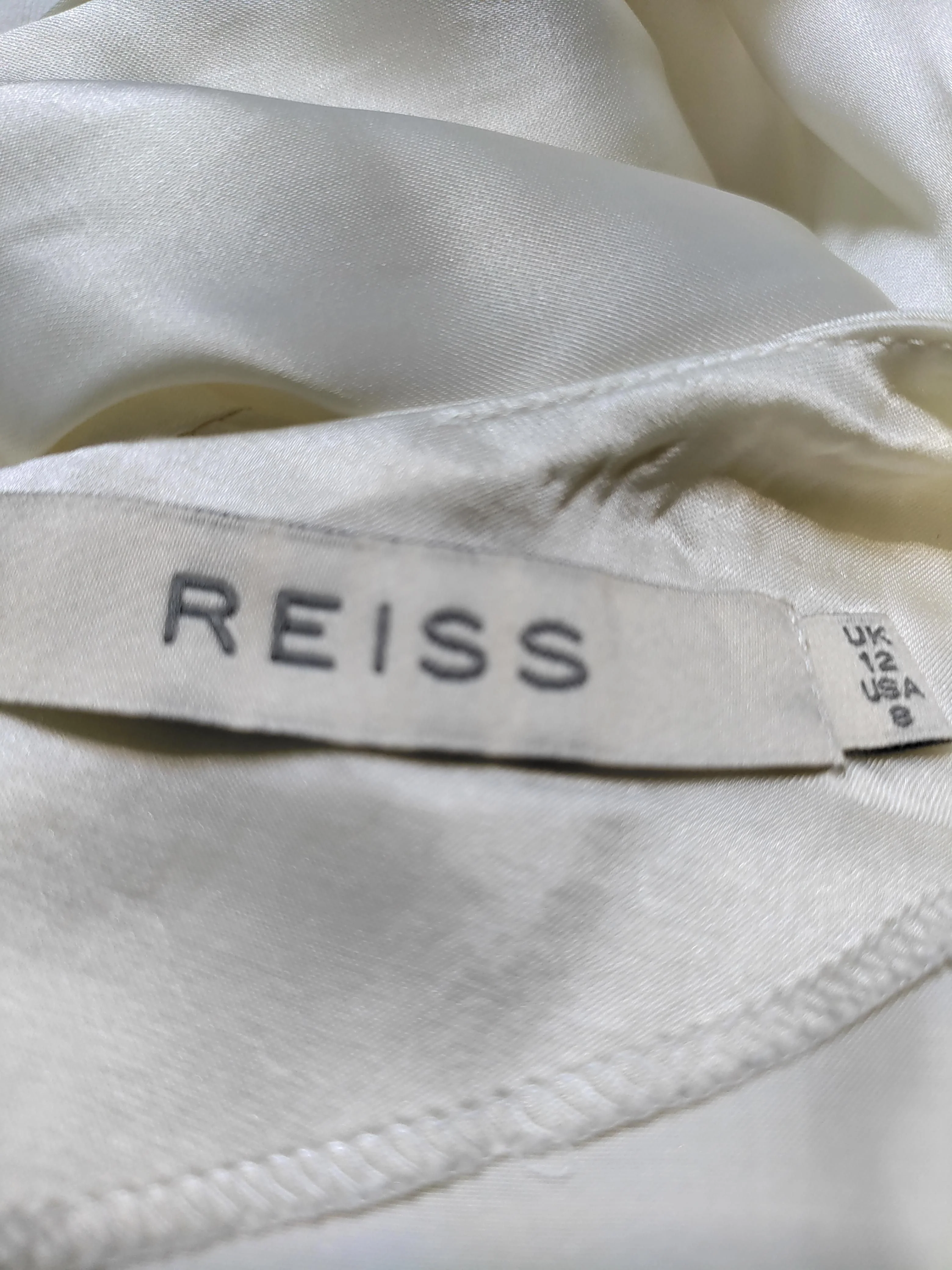 Reiss Women's Blouse UK 12 Cream Acetate with Other 3/4 Sleeve Round Neck Basic - Image 8