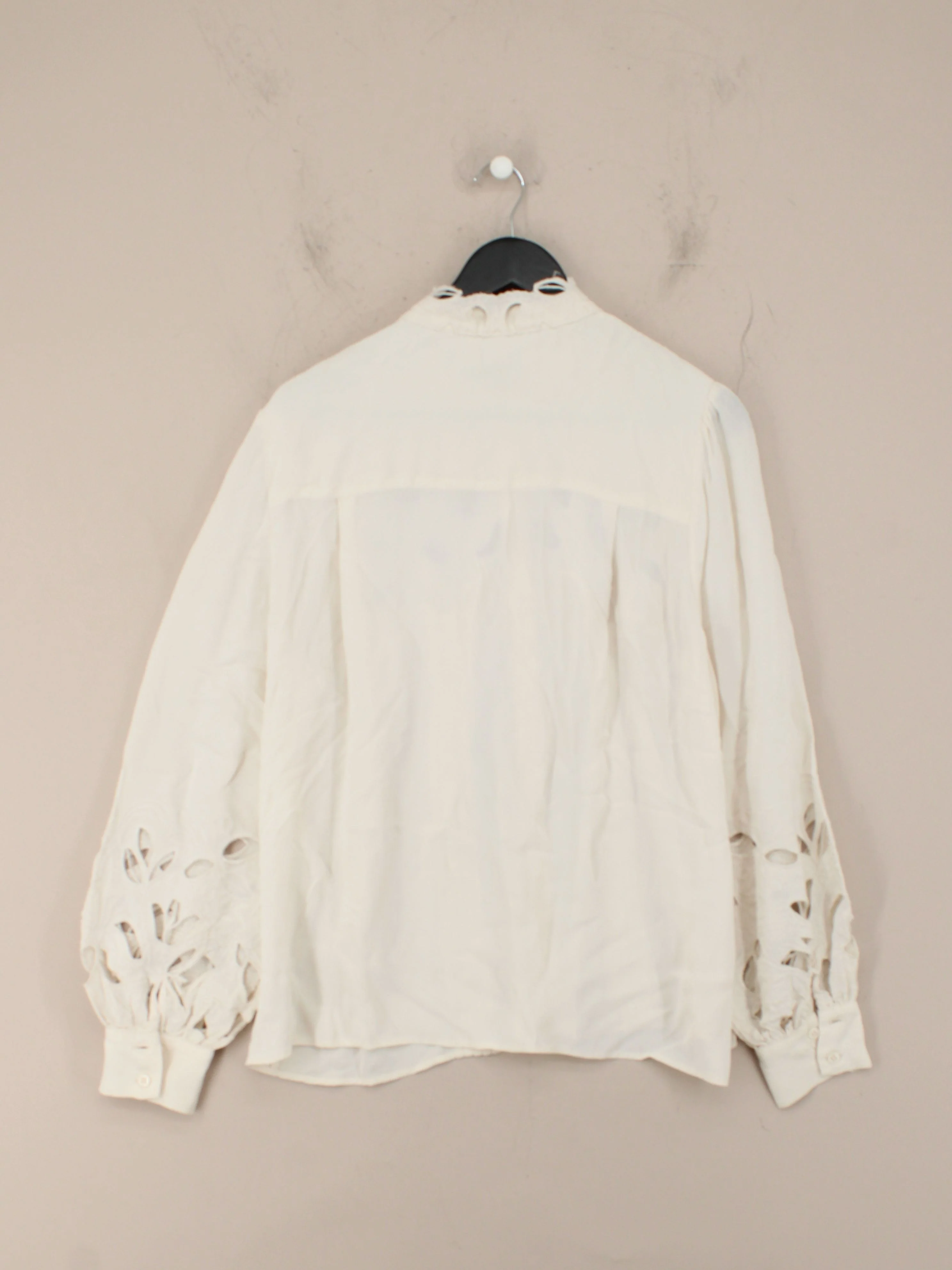 Reiss Women's Blouse UK 14 Cream Floral 100% Viscose Long Sleeve High Neck Basic - Image 2