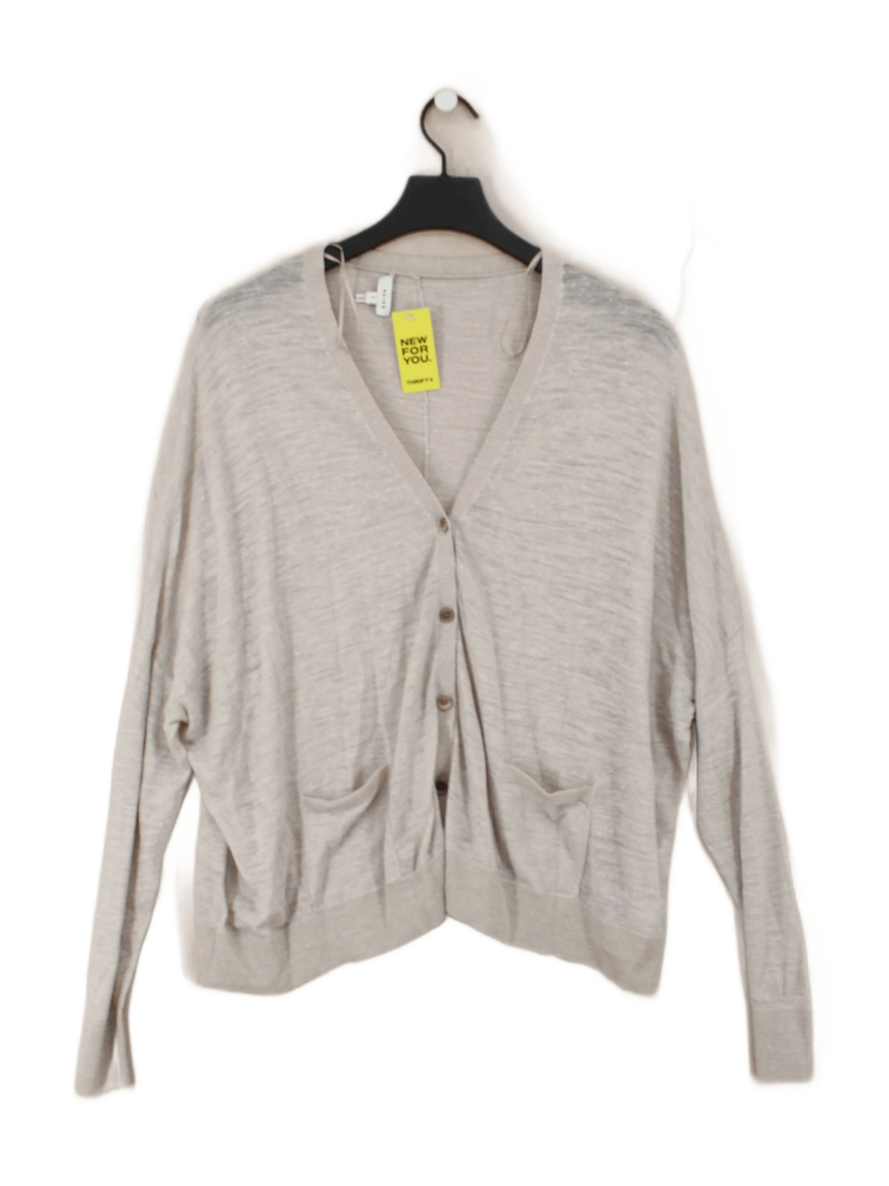 Reiss Women's Cardigan L Tan Nylon with Acrylic, Wool V-Neck Cardigan