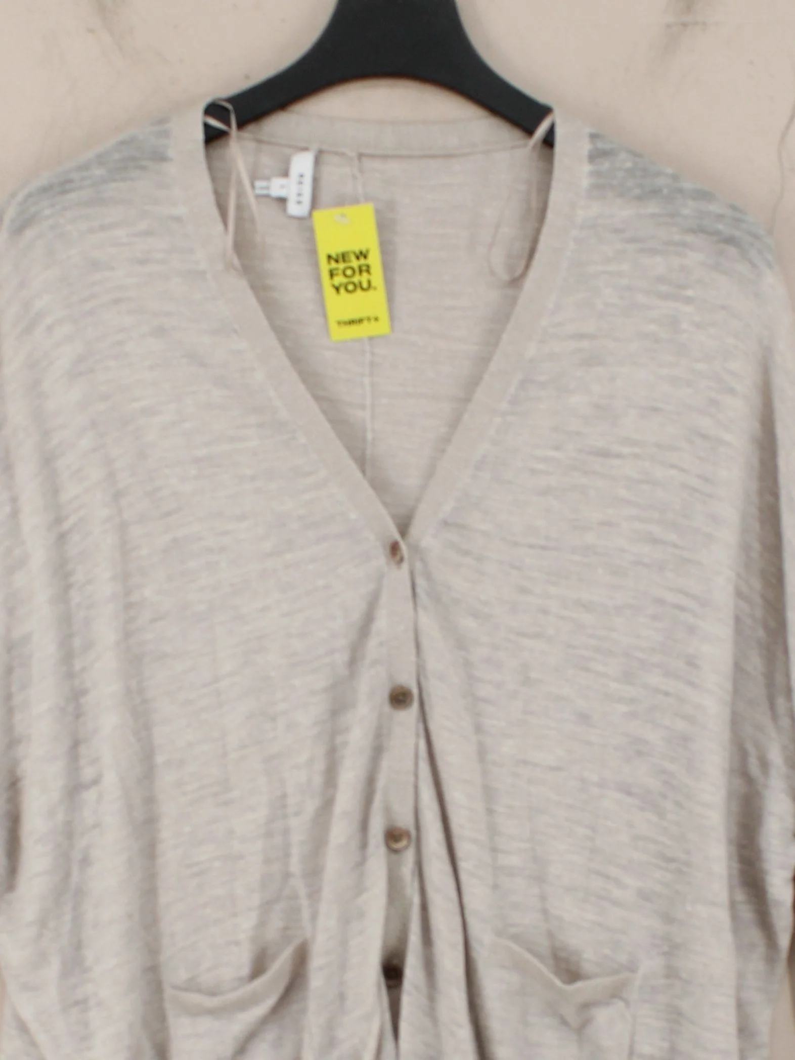 Reiss Women's Cardigan L Tan Nylon with Acrylic, Wool V-Neck Cardigan - Image 3