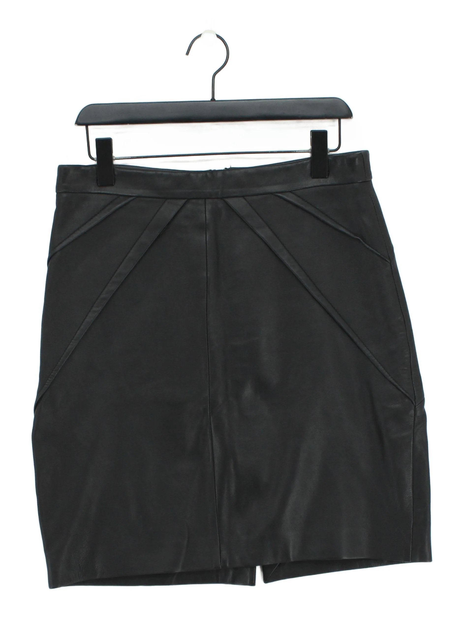 Reiss Women's Mini Skirt UK 14 Black Leather with Polyester, Elastane Short Mini
