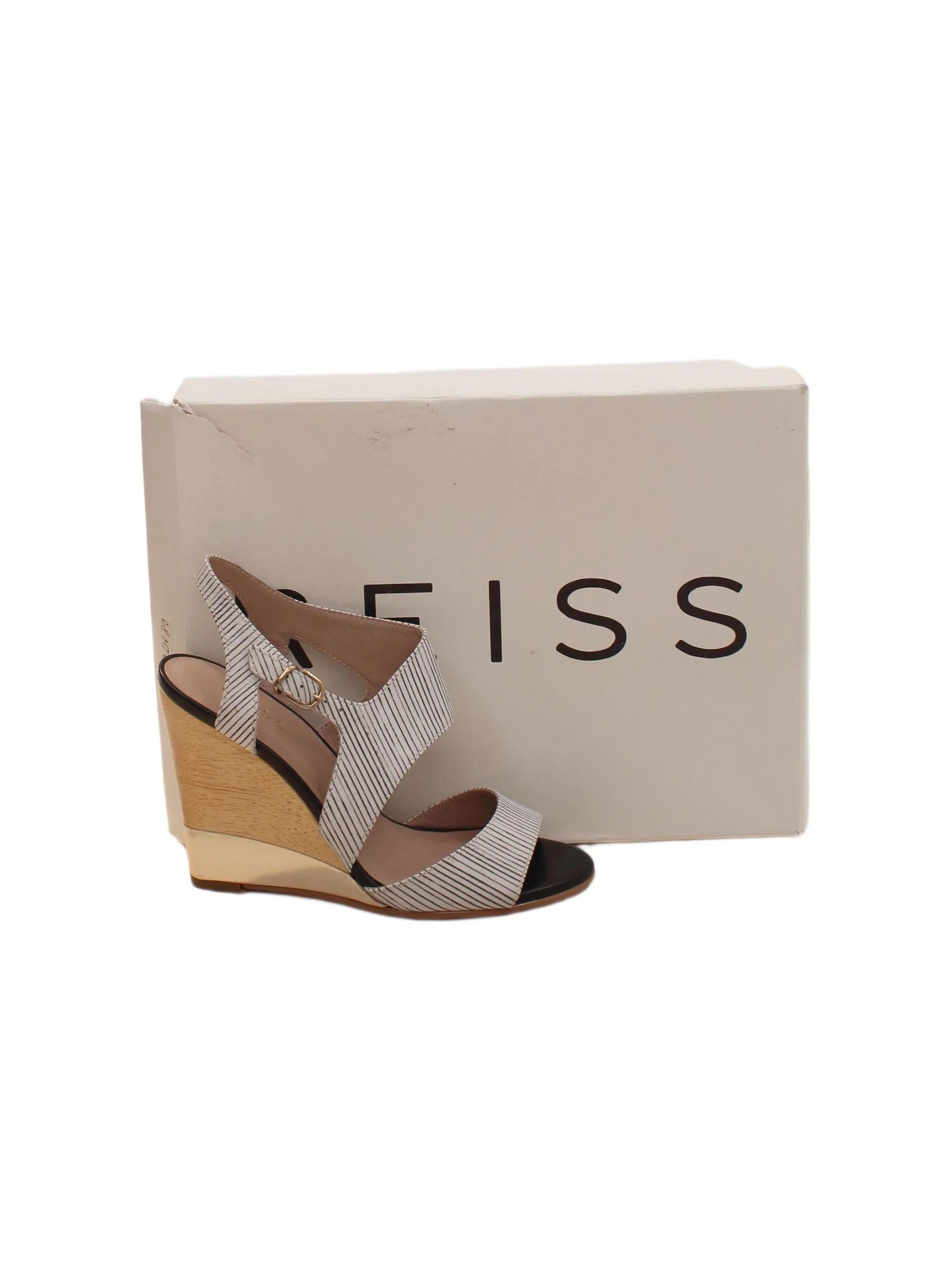 Reiss Women's Sandals UK 4 White Striped 100% Leather Espadrille