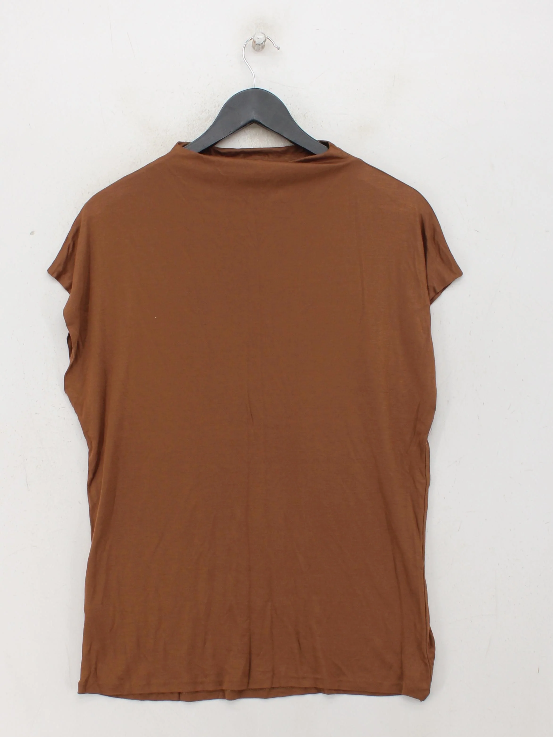 Reiss Women's Top L Brown 100% Viscose Short Sleeve Mock Neck Basic - Image 2