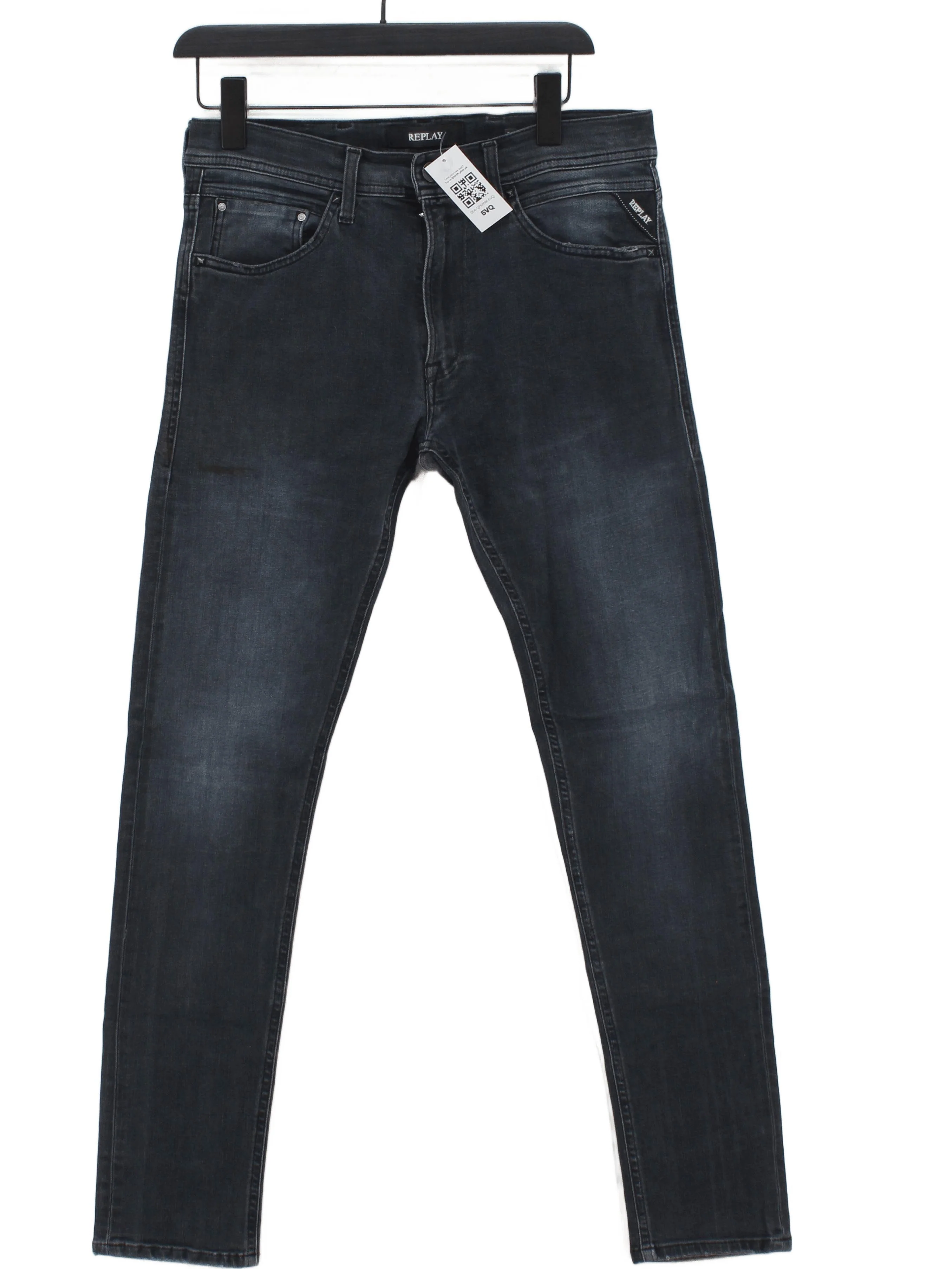 Replay Men's Jeans W 32 in; L 32 in Black Cotton with Elastane, Polyester Skinny
