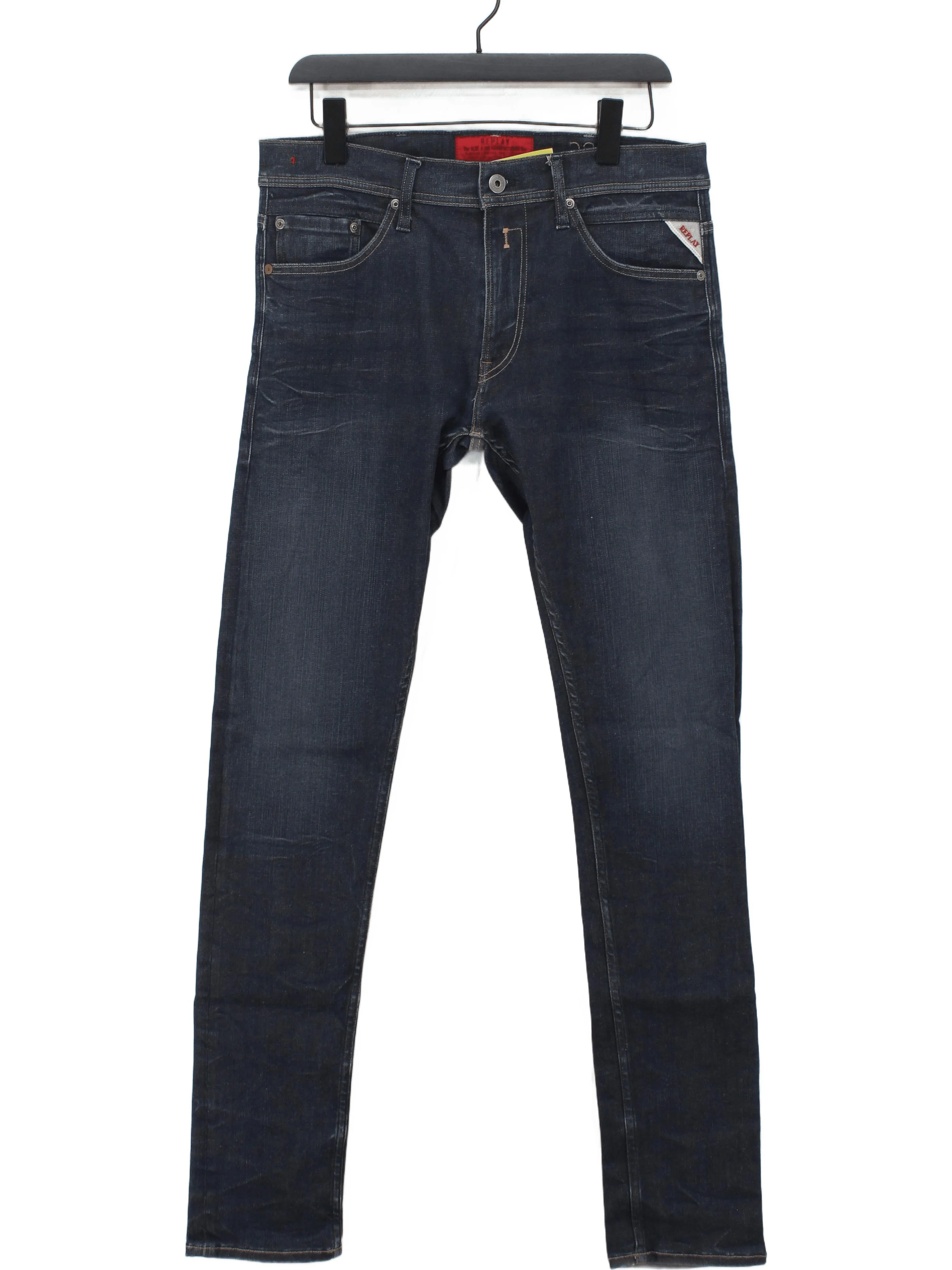 Replay Men's Jeans W 32 in; L 32 in Blue Cotton with Polyester, Elastane Skinny