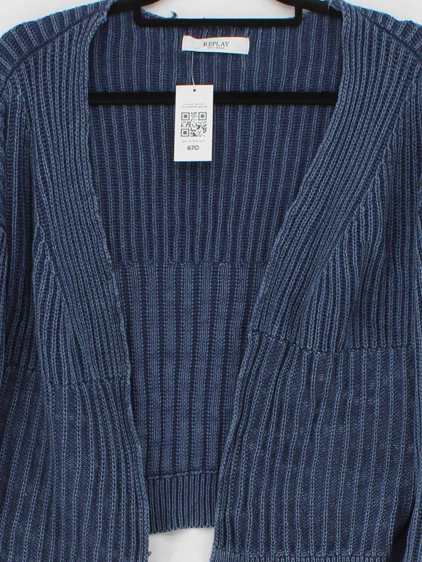 Replay Women's Cardigan L Blue 100% Cotton V-Neck Cardigan - Image 3