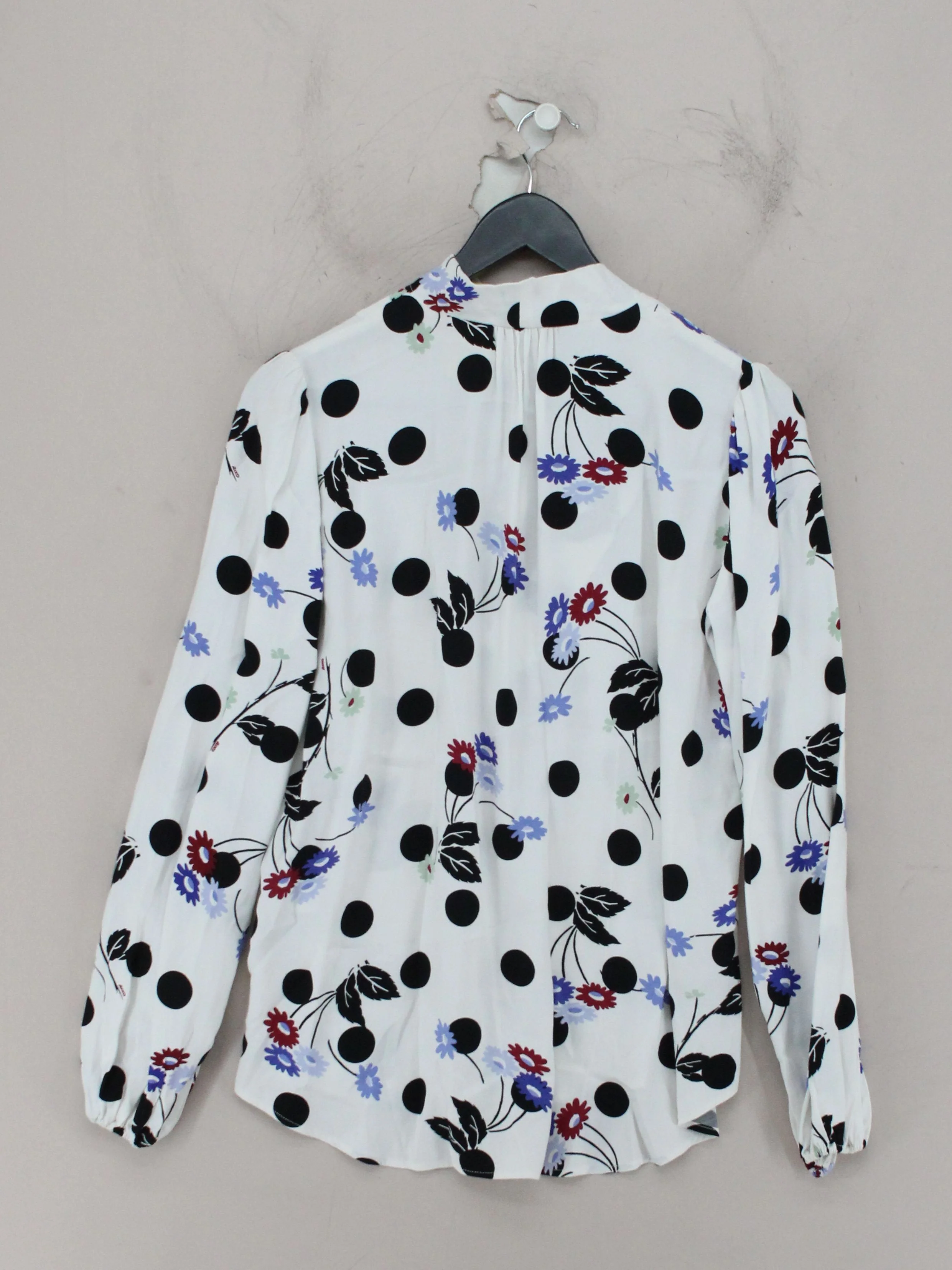 RIXO Women's Blouse S White Polkadot 100% Viscose Long Sleeve V-Neck Basic - Image 2