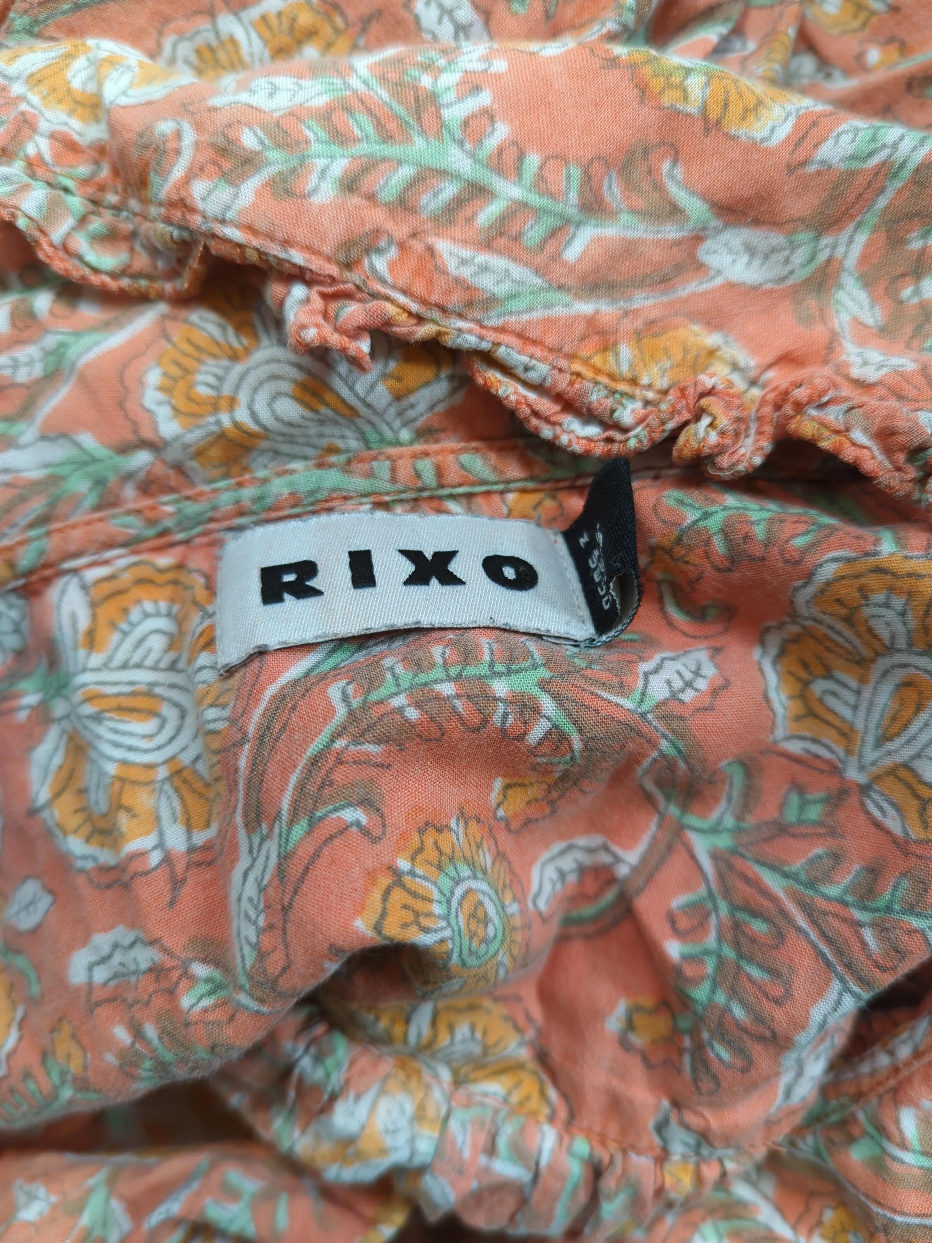 RIXO Women's Top UK 12 Orange Floral 100% Cotton Short Sleeve Round Neck Basic - Image 5