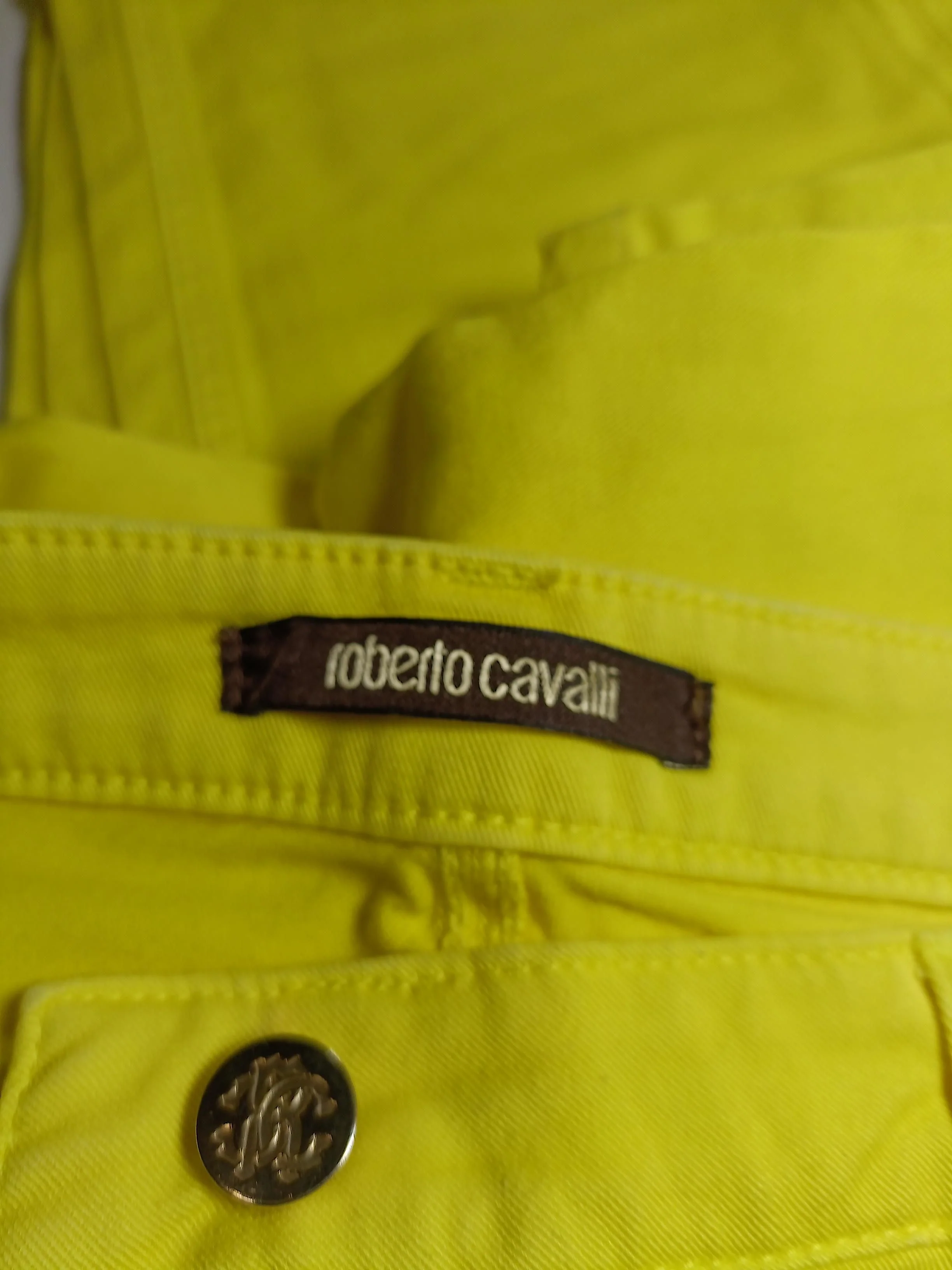 Roberto Cavalli Women's Trousers UK 18 Yellow Cotton with Elastane Chino - Image 5