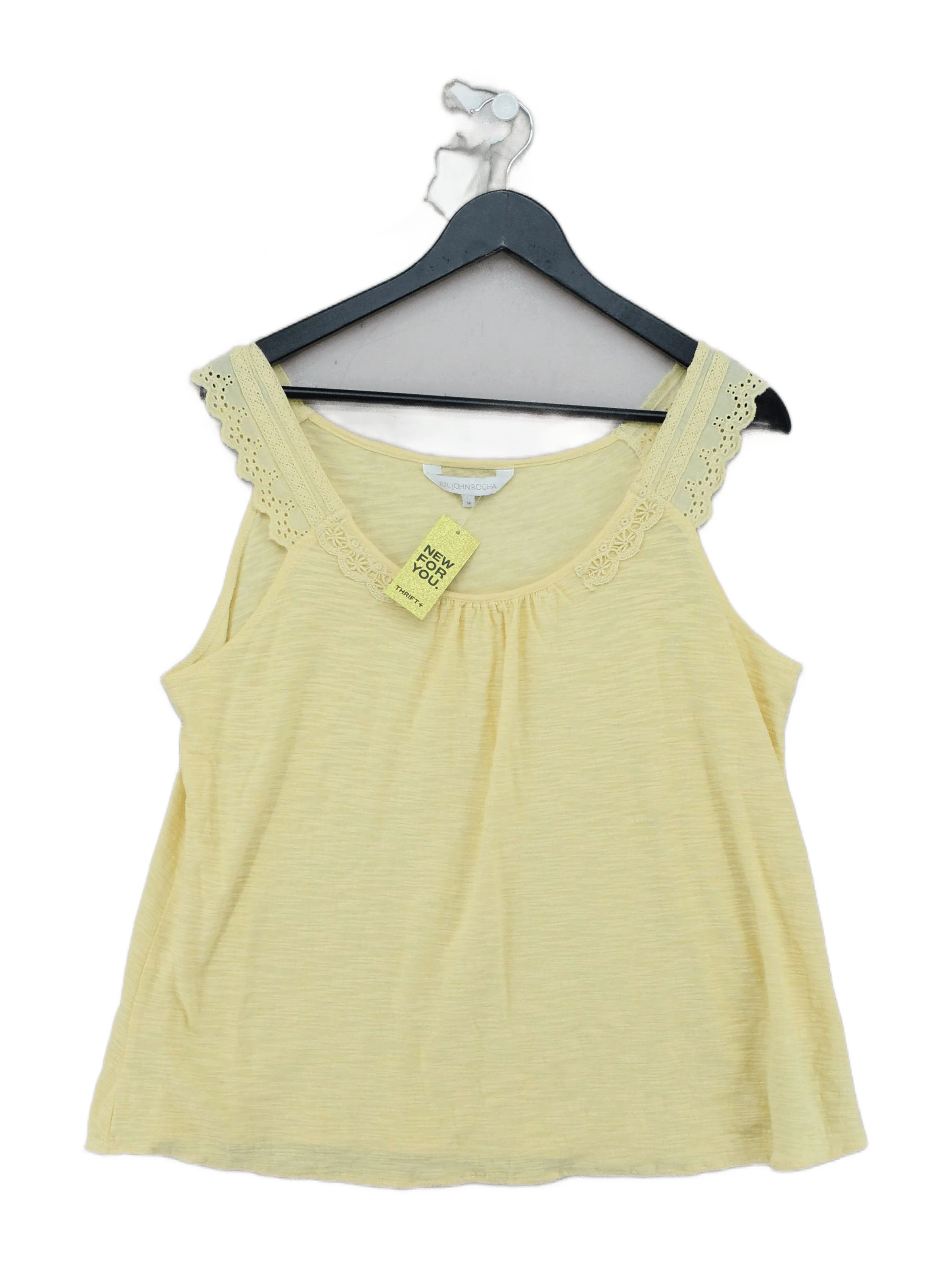 Rocha.John Rocha Women's Top XL Yellow 100% Cotton Sleeveless Round Neck Basic