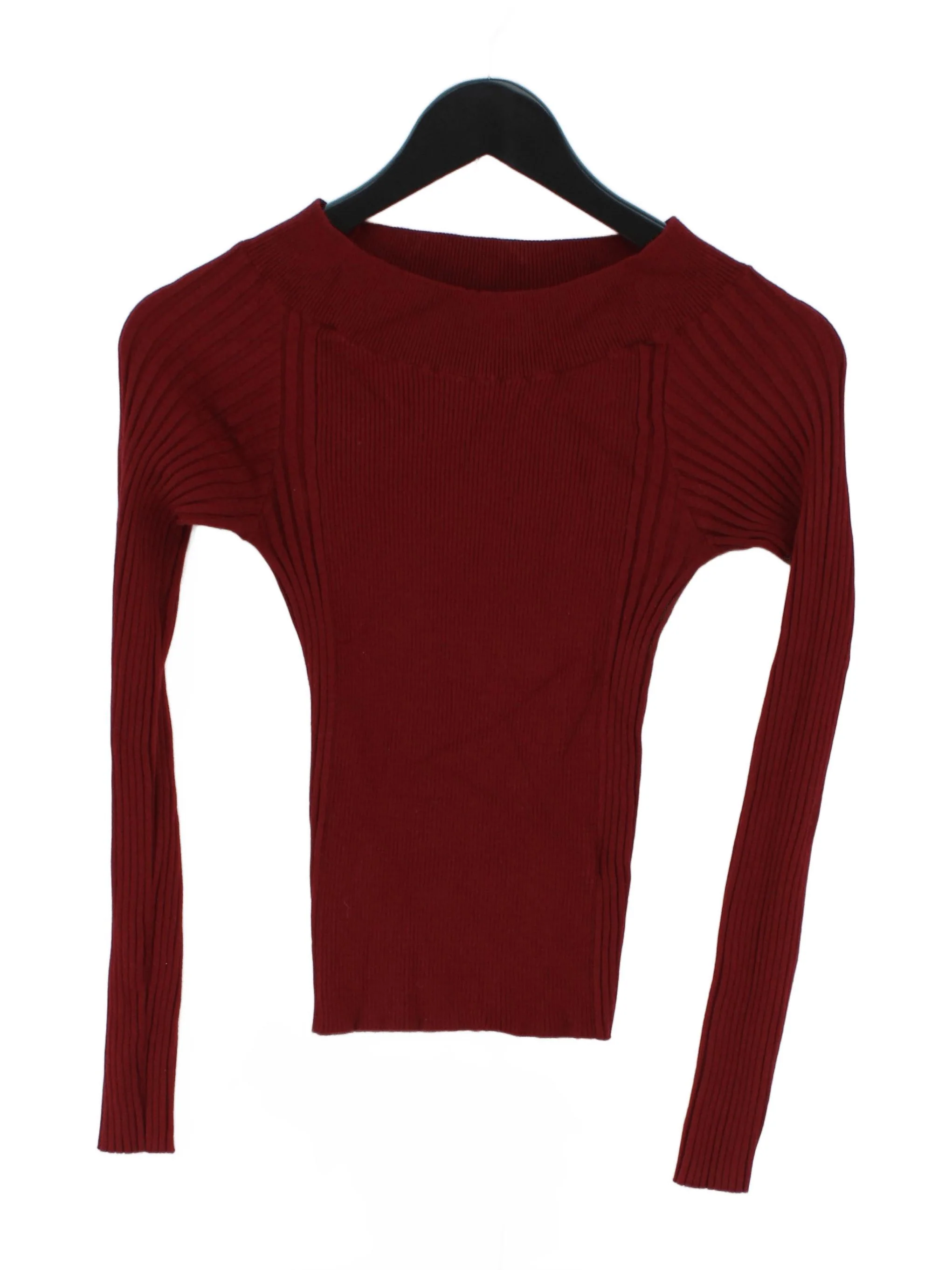 Rouje Women's Top UK 10 Red Viscose with Polyester Long Sleeve Round Neck Basic
