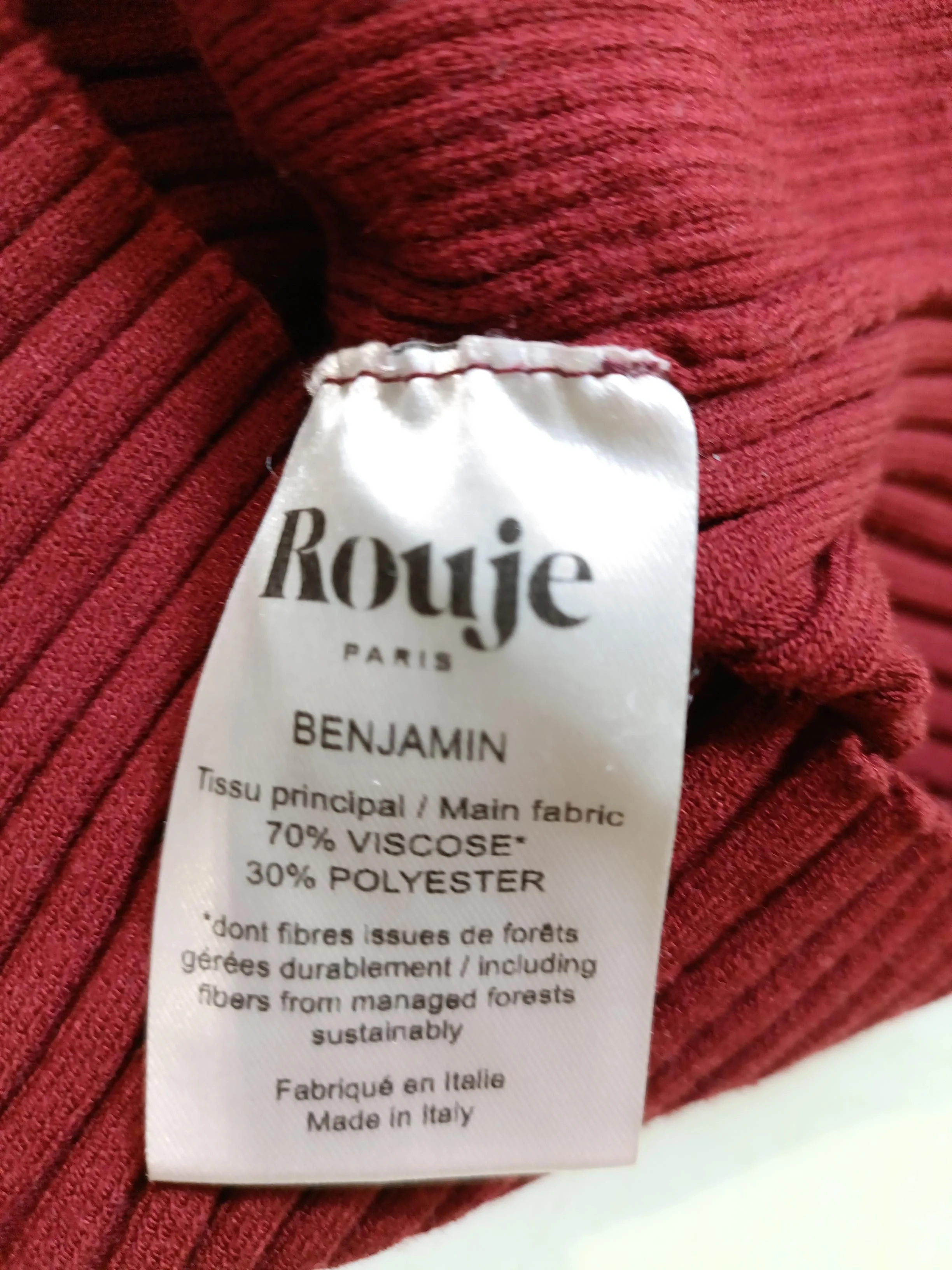 Rouje Women's Top UK 10 Red Viscose with Polyester Long Sleeve Round Neck Basic - Image 6