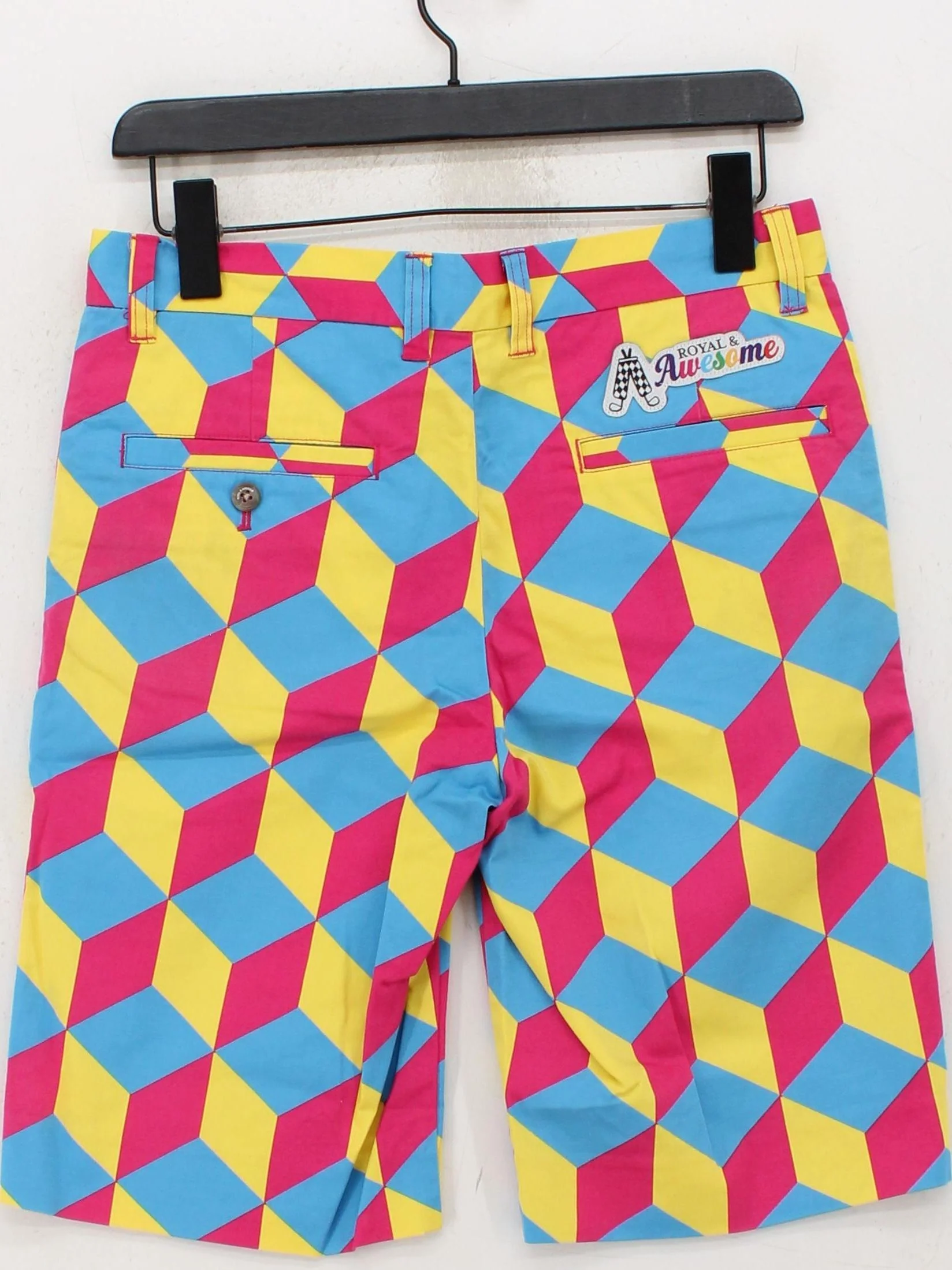 Royal & Awesome Women's Shorts UK 10 Multi Geometric Cotton with Spandex Mom - Image 2