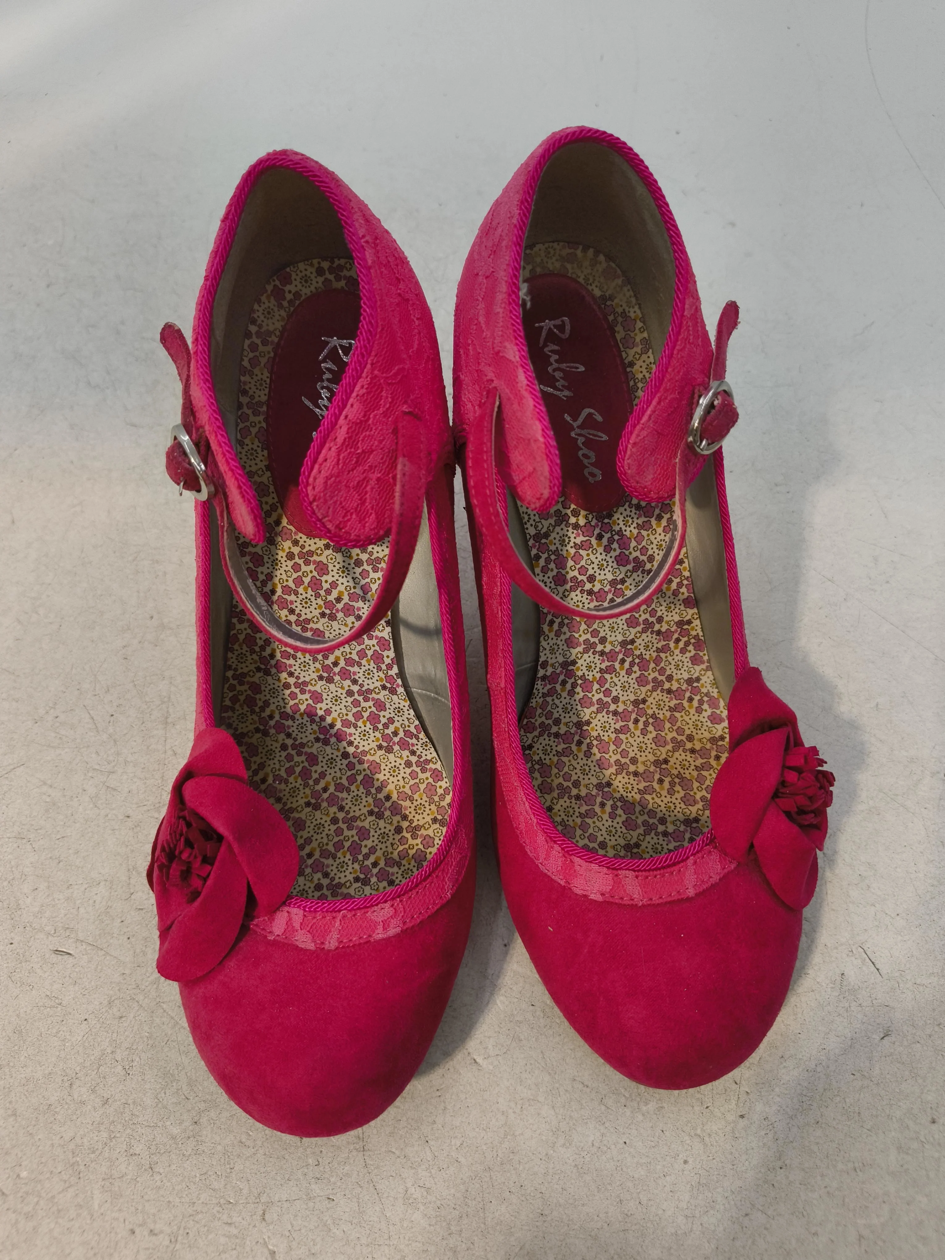 Ruby Shoo Women's Heels UK 6 Pink Floral Suede with Other Court - Image 6
