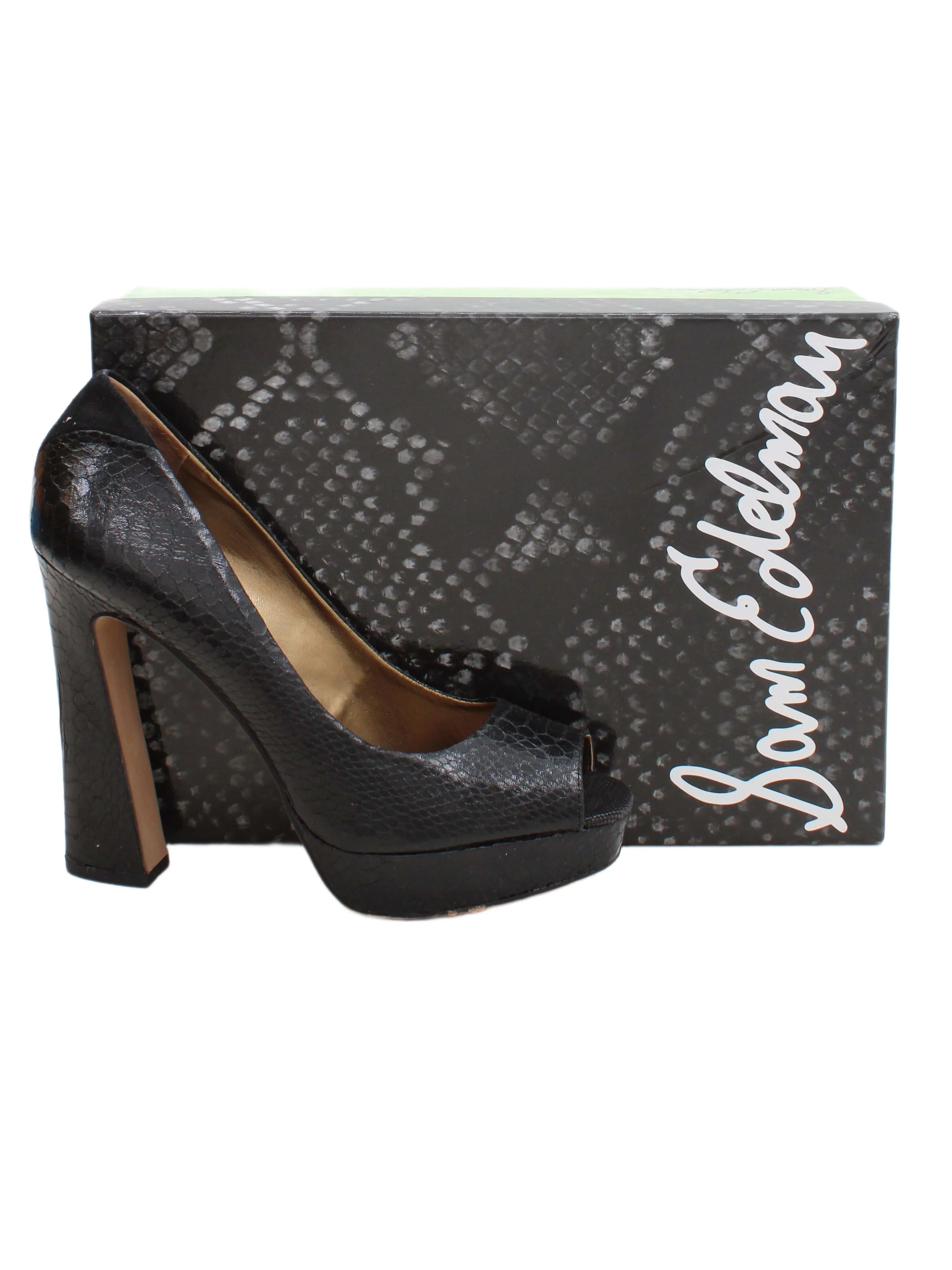 Sam Edelman Women's Heels UK 8 Black Animal Print 100% Faux Leather Platform