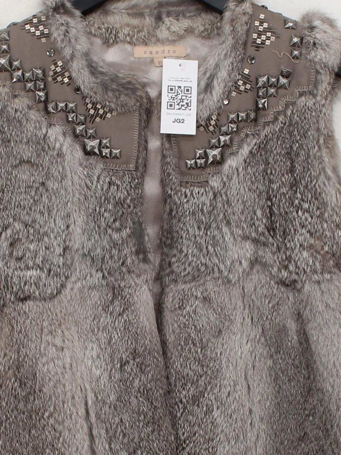Sandro Women's Coat UK 8 Grey 100% Animal Fur Overcoat - Image 3