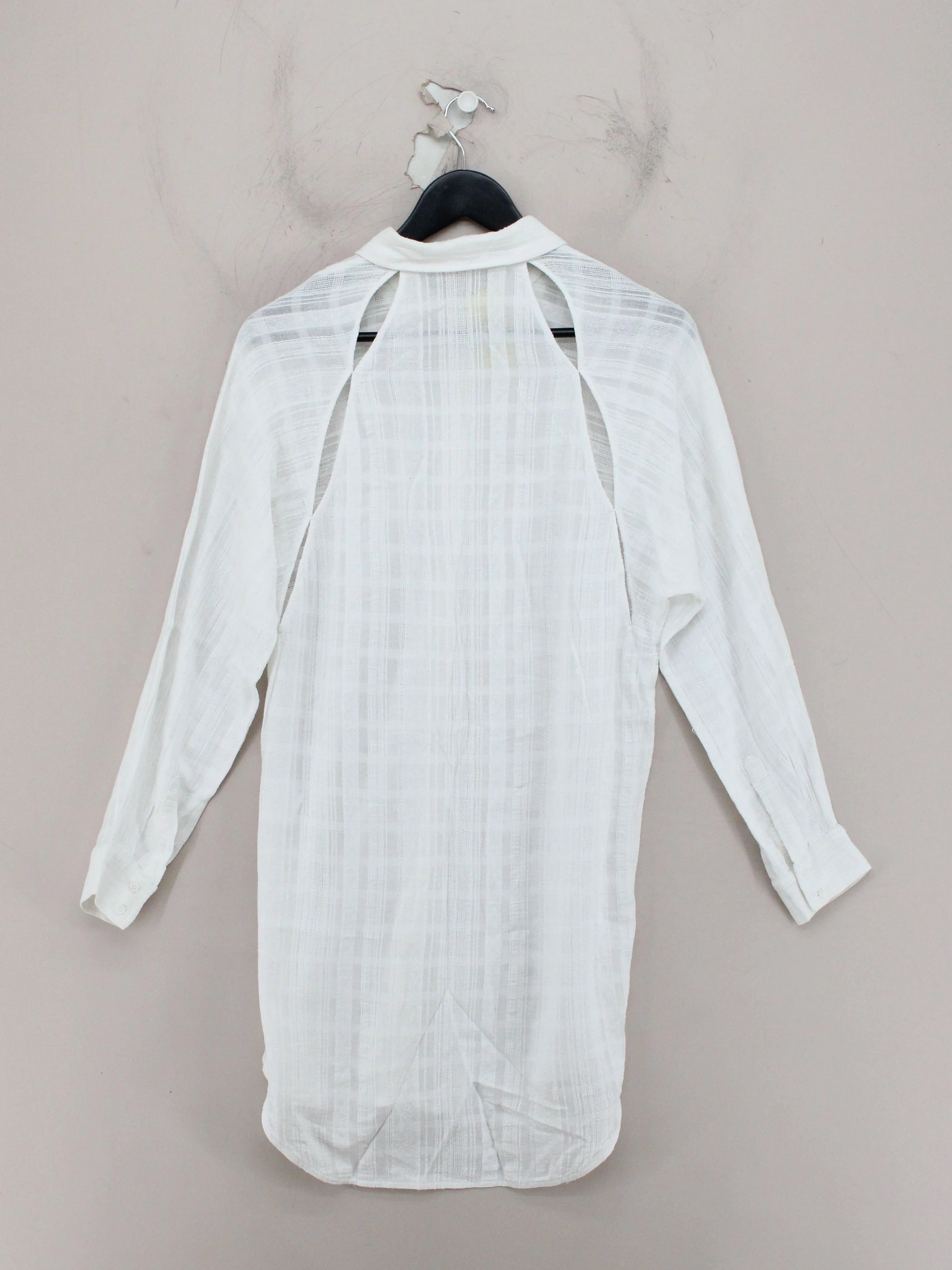 Sandro Women's Shirt S White Checkered 100% Cotton Long Sleeve Collared Basic - Image 2