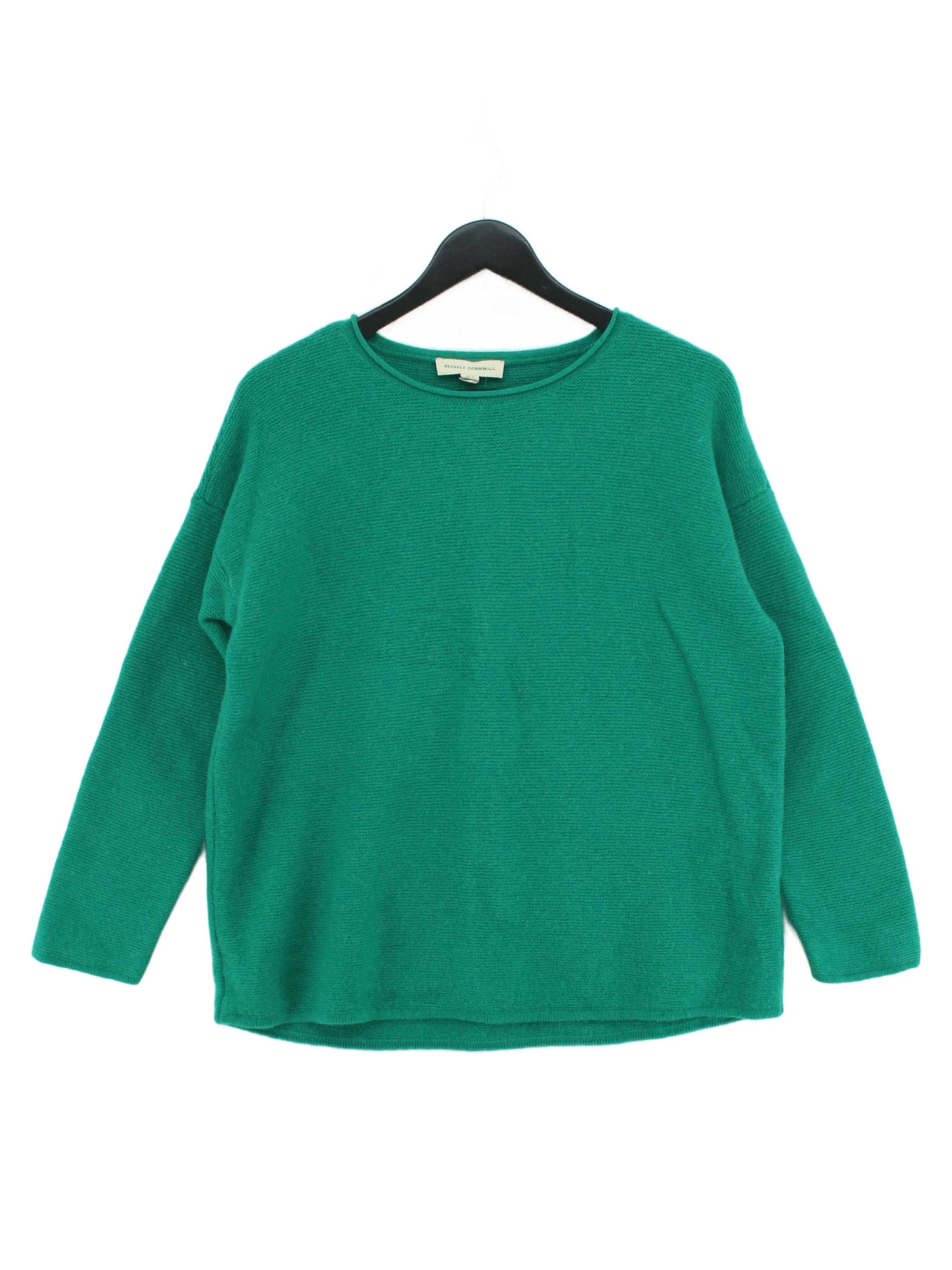 SEASALT CORNWALL Women's Jumper UK 16 Green Wool with Nylon Crew Neck Pullover