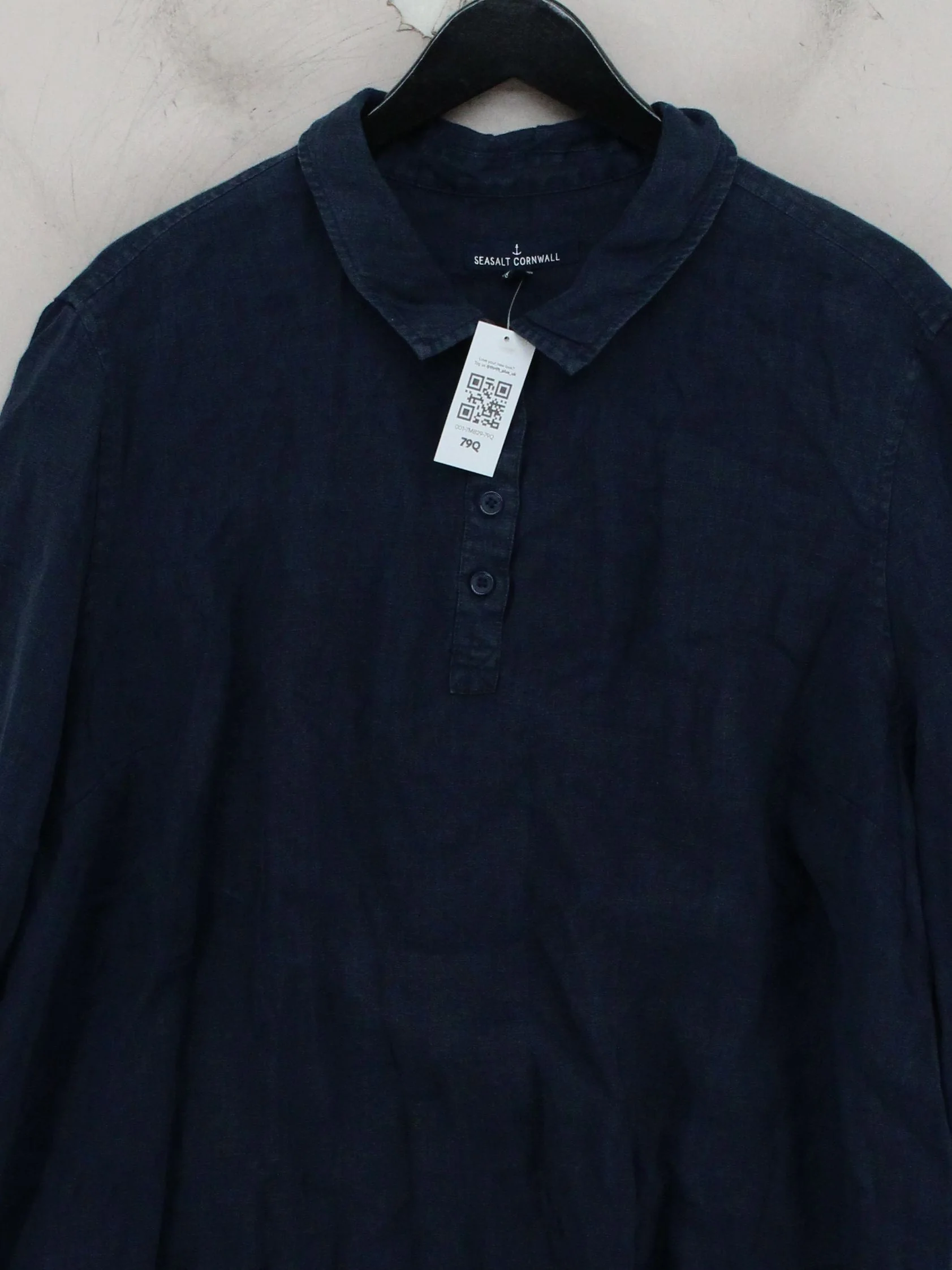 SEASALT CORNWALL Women's Shirt UK 22 Blue 100% Linen 3/4 Sleeve Collared Basic - Image 3