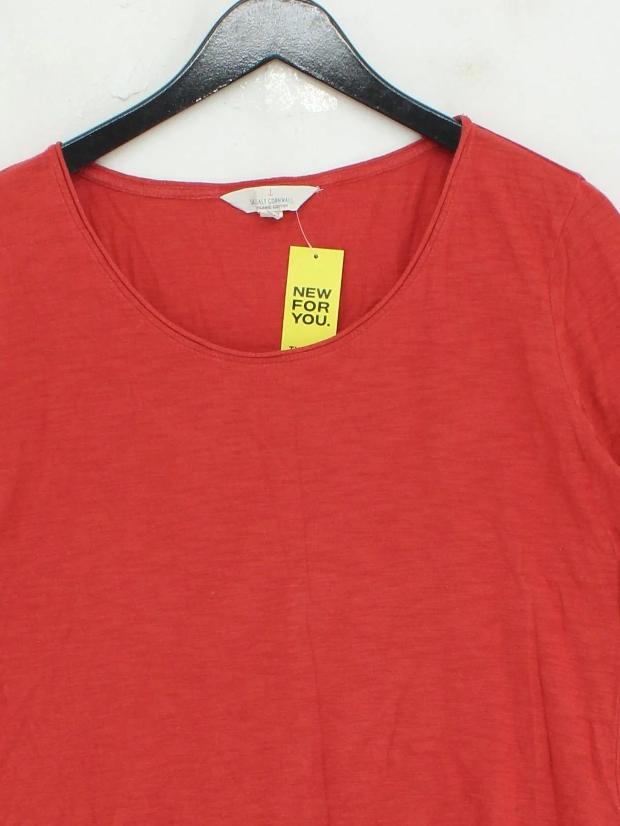SEASALT CORNWALL Women's Top UK 12 Red 100% Cotton 3/4 Sleeve Round Neck Basic - Image 3